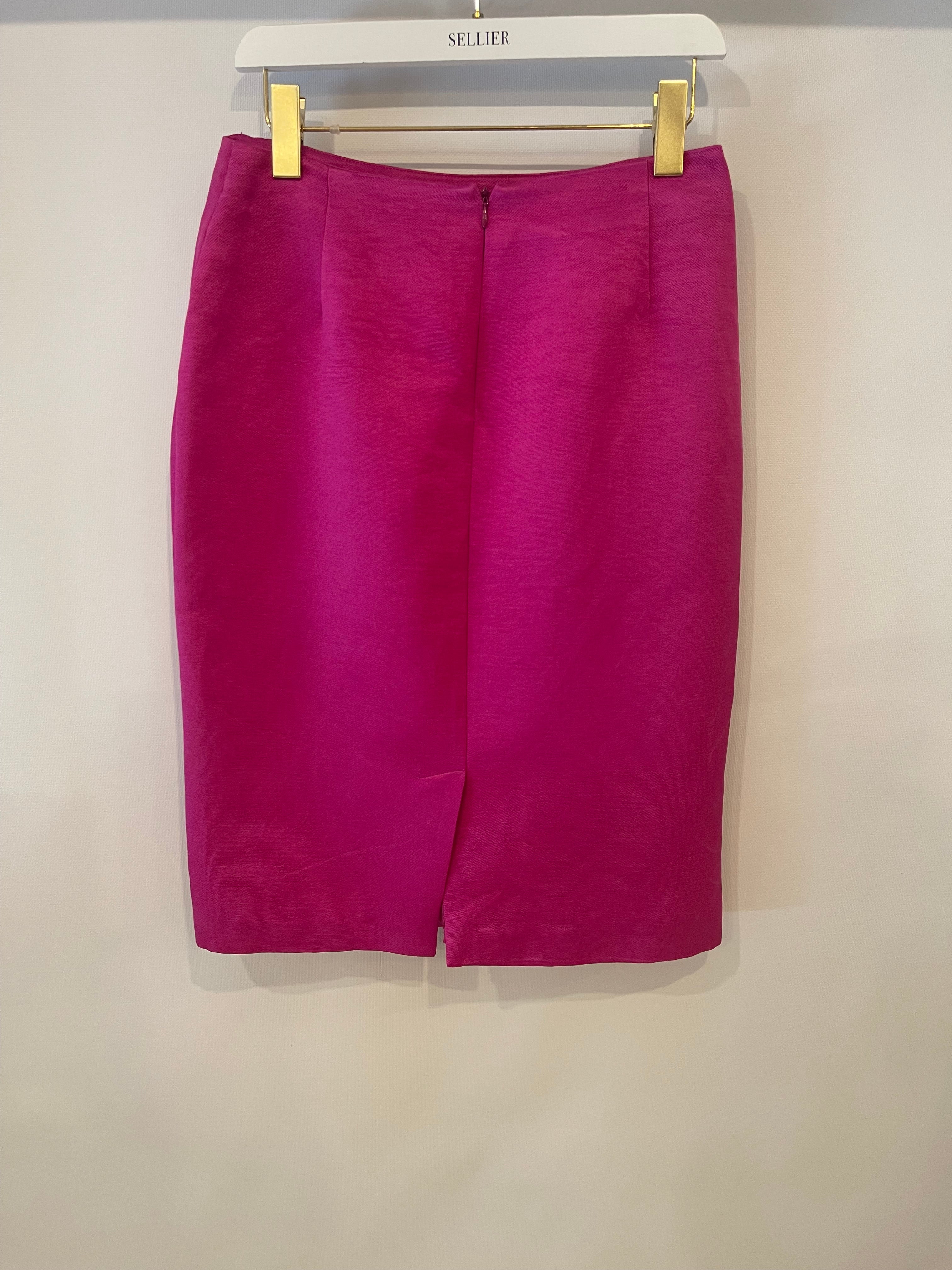 Christian Dior Hot Pink Silk Top and Skirt Set with Crystal Belt Detail Size FR 42 (UK 14)