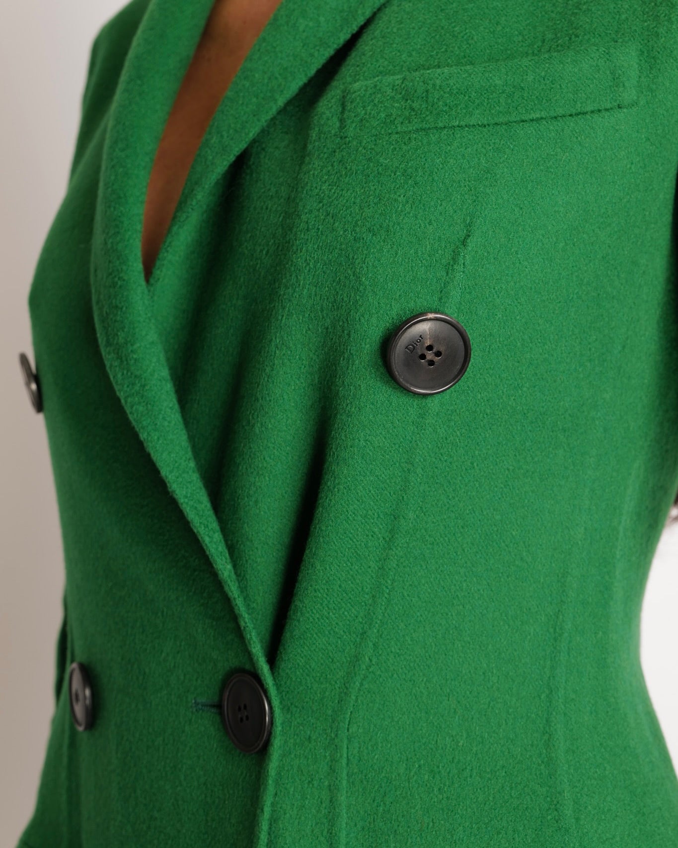 Christian Dior Green Cashmere Coat with Black Buttons Size FR 34 (UK 6)