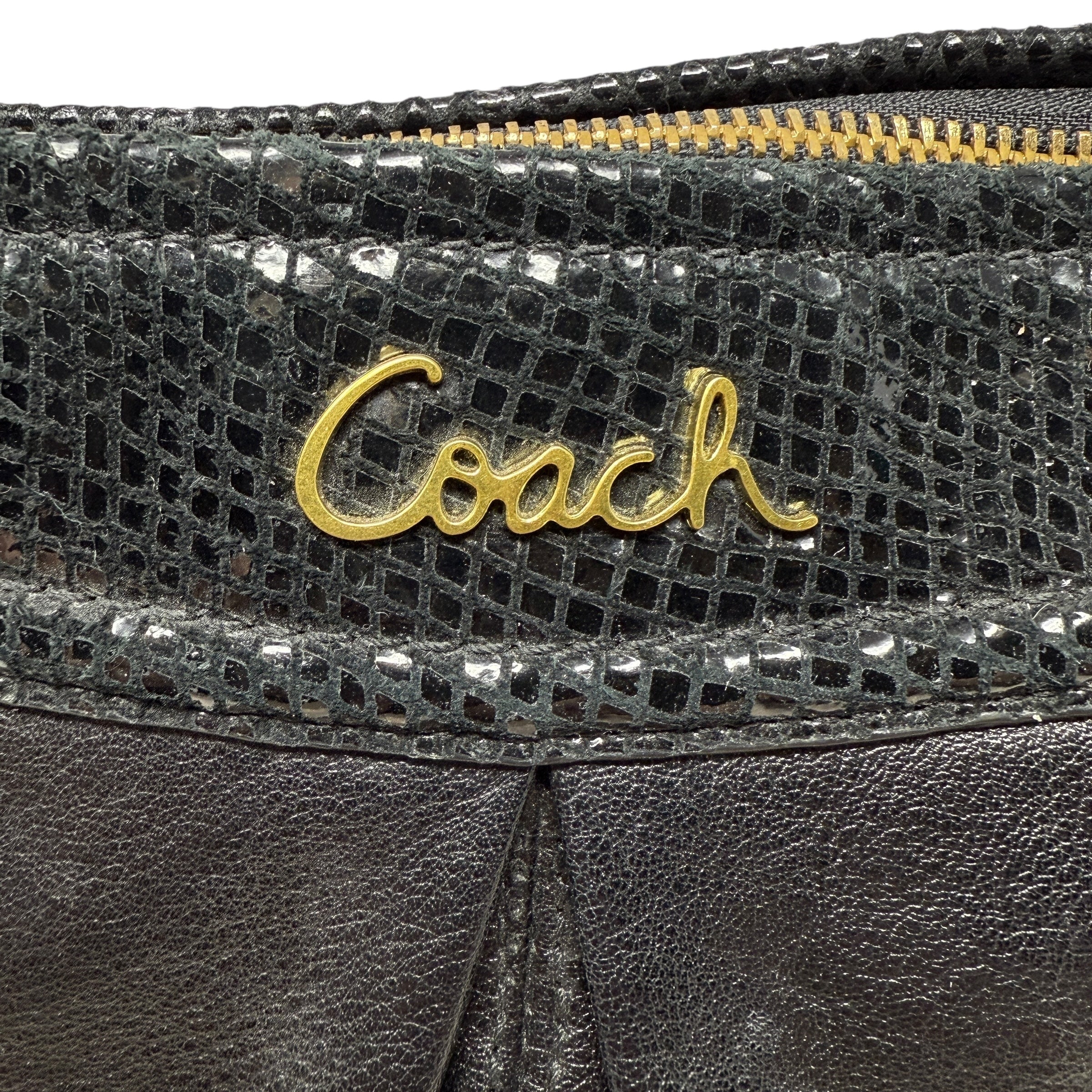 Ashley Leather Hobo Bag With Snake Trim Designer By Coach, Size: Medium