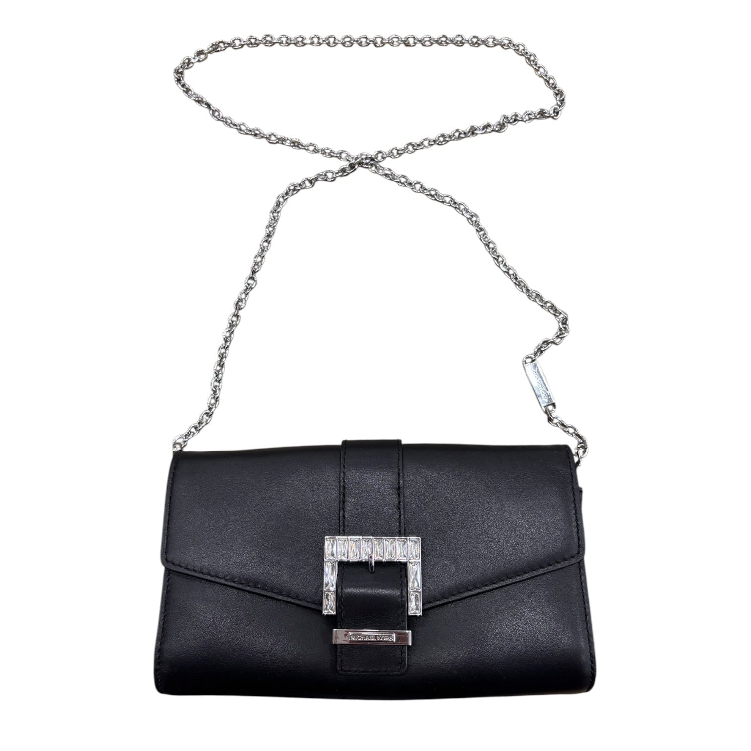 Crossbody Designer By Michael Kors In Black & Silver, Size:Small