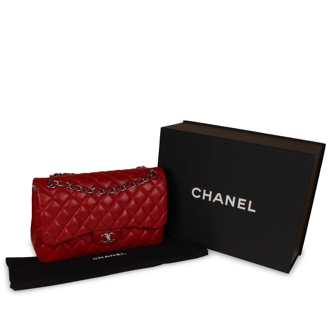 Classic Red Caviar Flap Bag - Jumbo