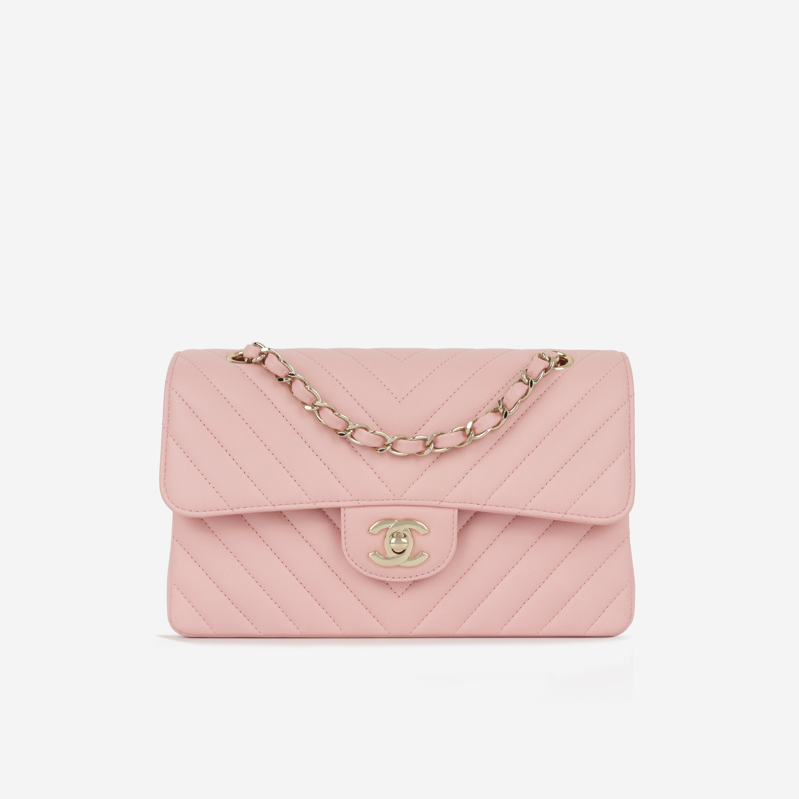Small Classic Flap - Matte Pink Chevron | Gold Hardware