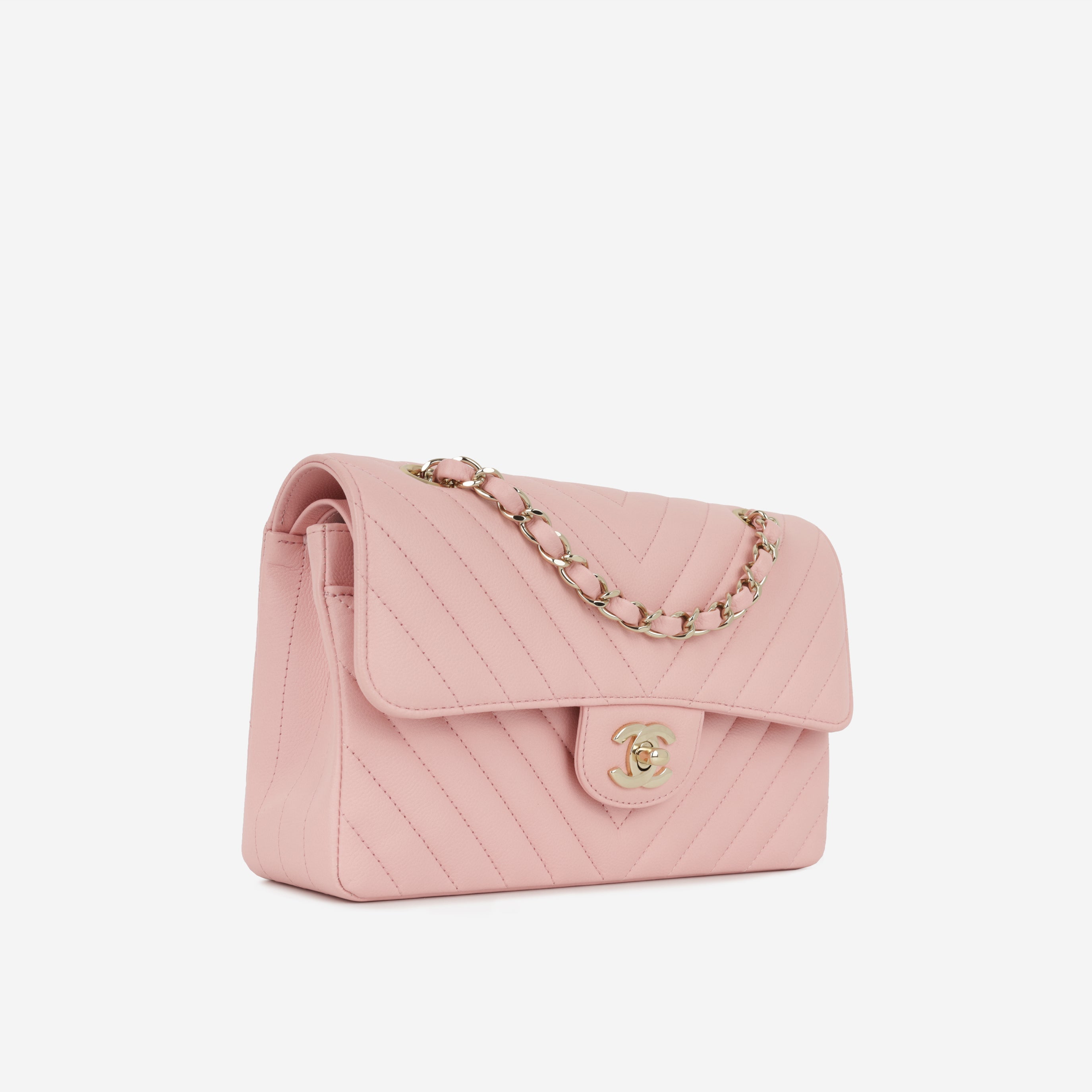 Small Classic Flap - Matte Pink Chevron | Gold Hardware