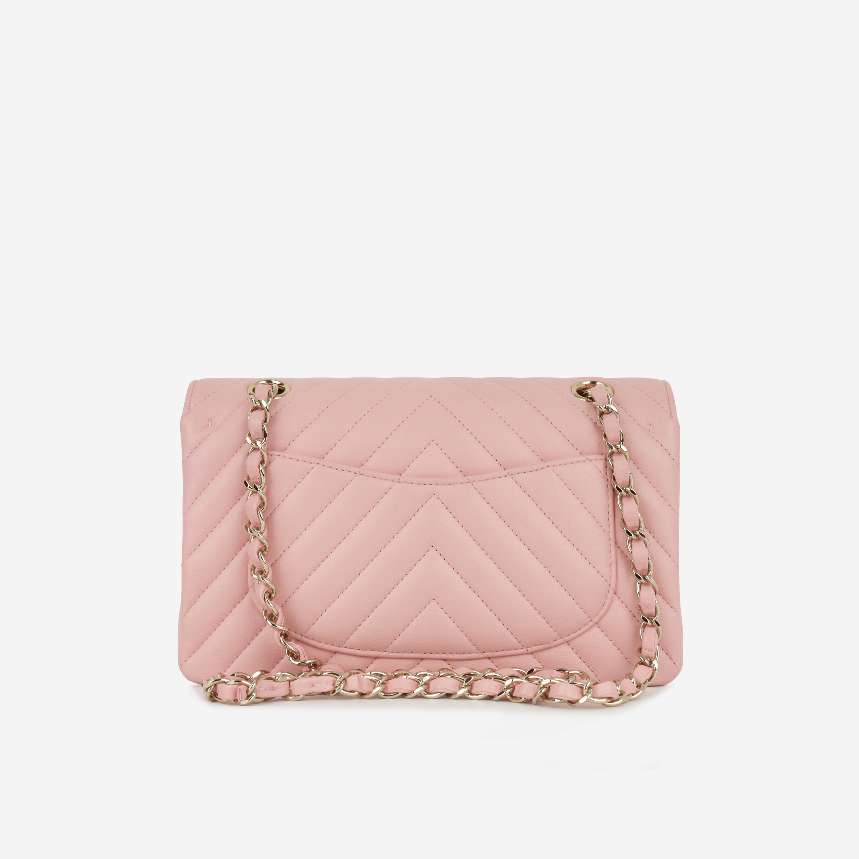 Small Classic Flap - Matte Pink Chevron | Gold Hardware