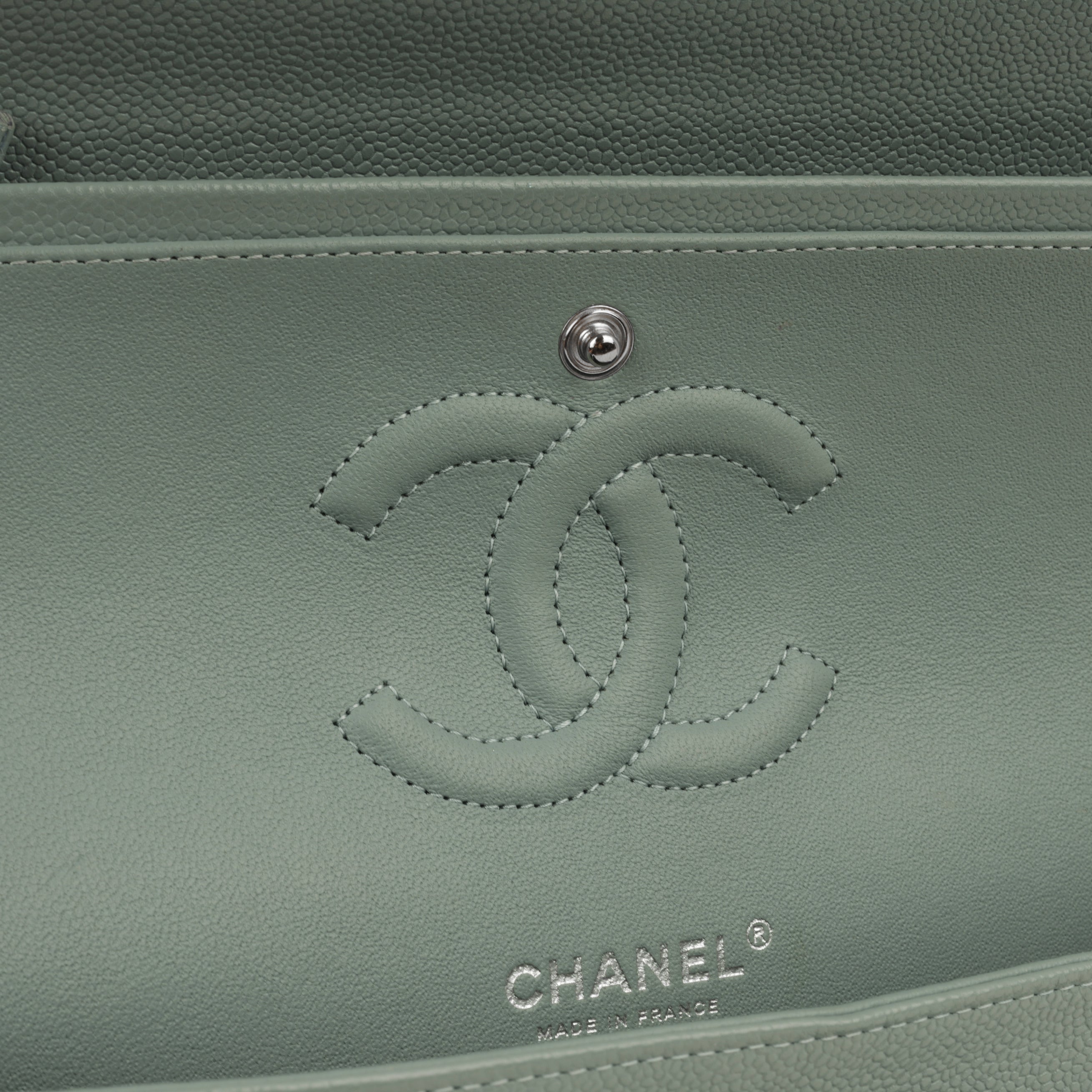 Medium Classic Flap - Sage Green Caviar | Silver Hardware