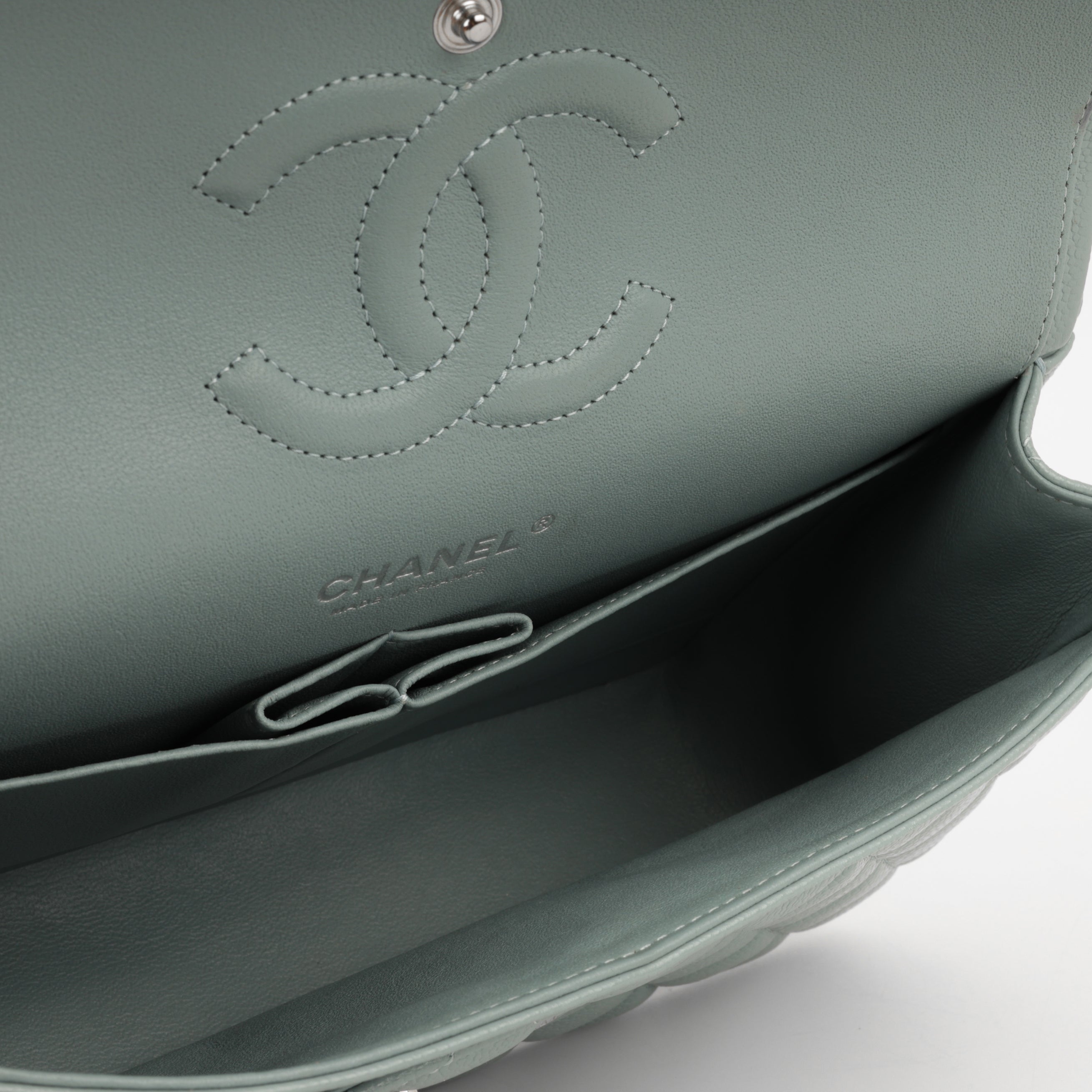 Medium Classic Flap - Sage Green Caviar | Silver Hardware