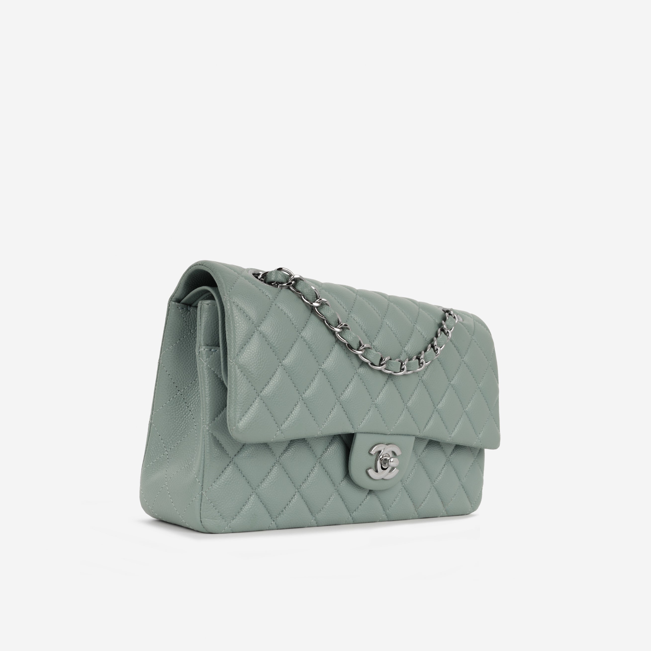 Medium Classic Flap - Sage Green Caviar | Silver Hardware