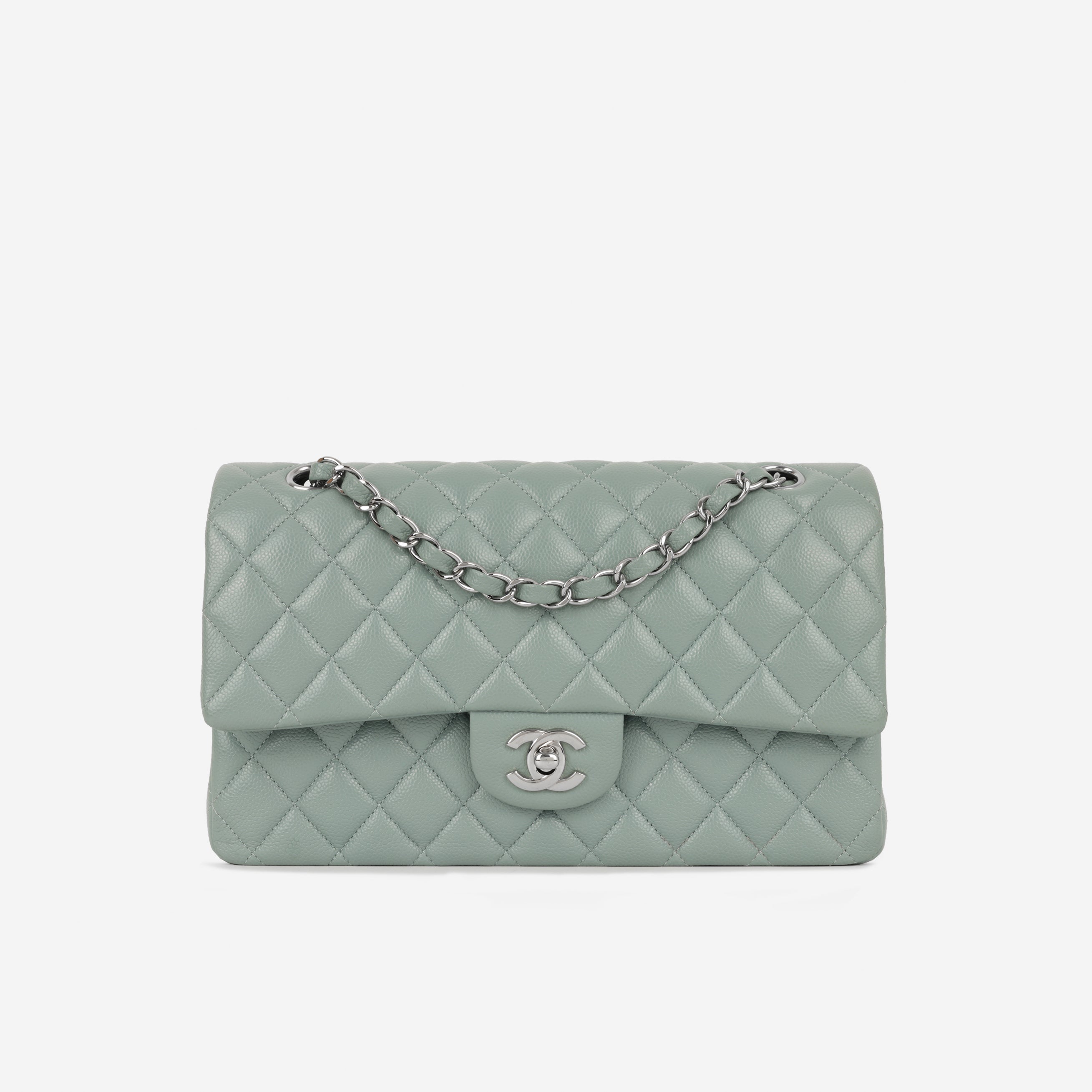Medium Classic Flap - Sage Green Caviar | Silver Hardware