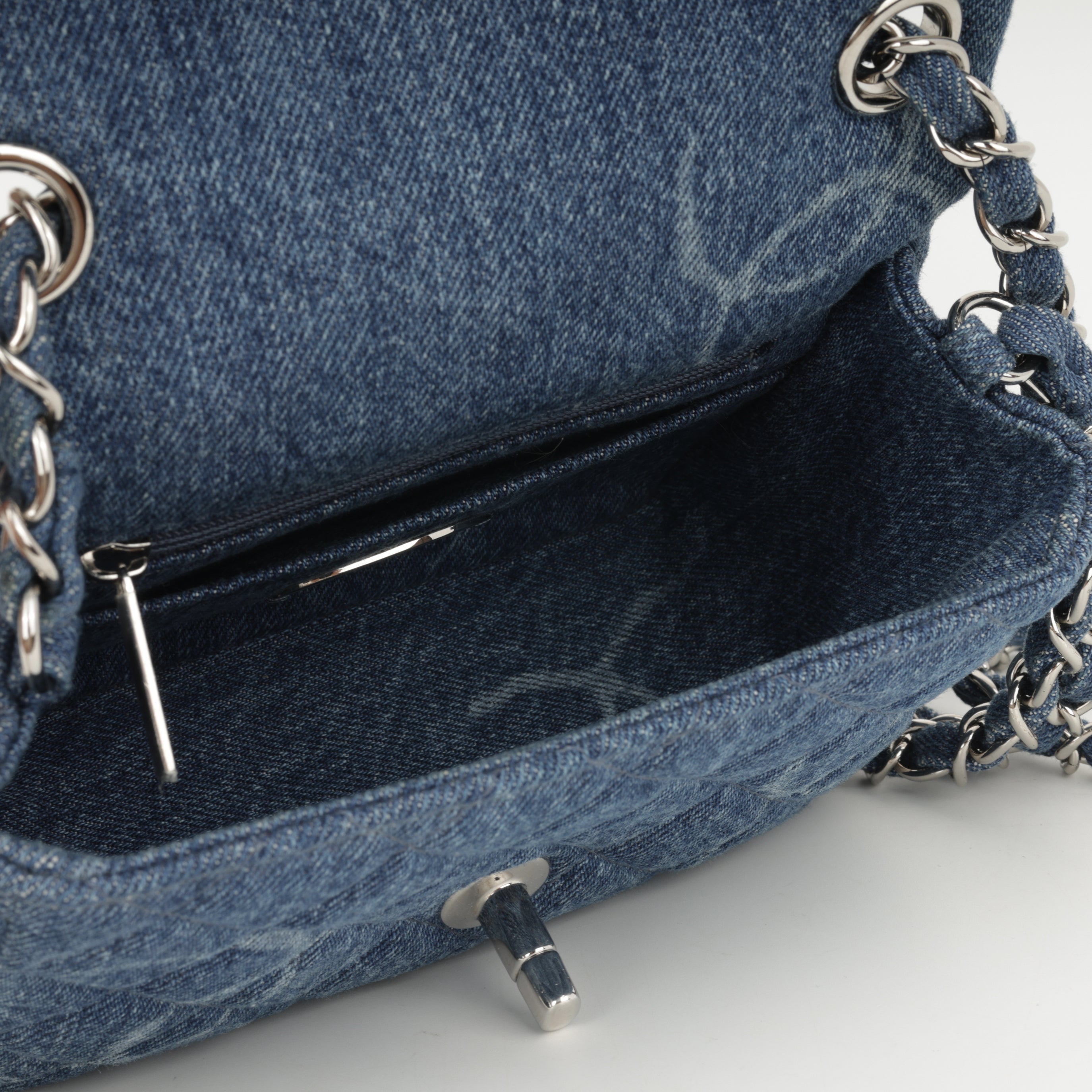 Chanel Mini CC Logo Square Flap - Blue Denim | Silver Hardware