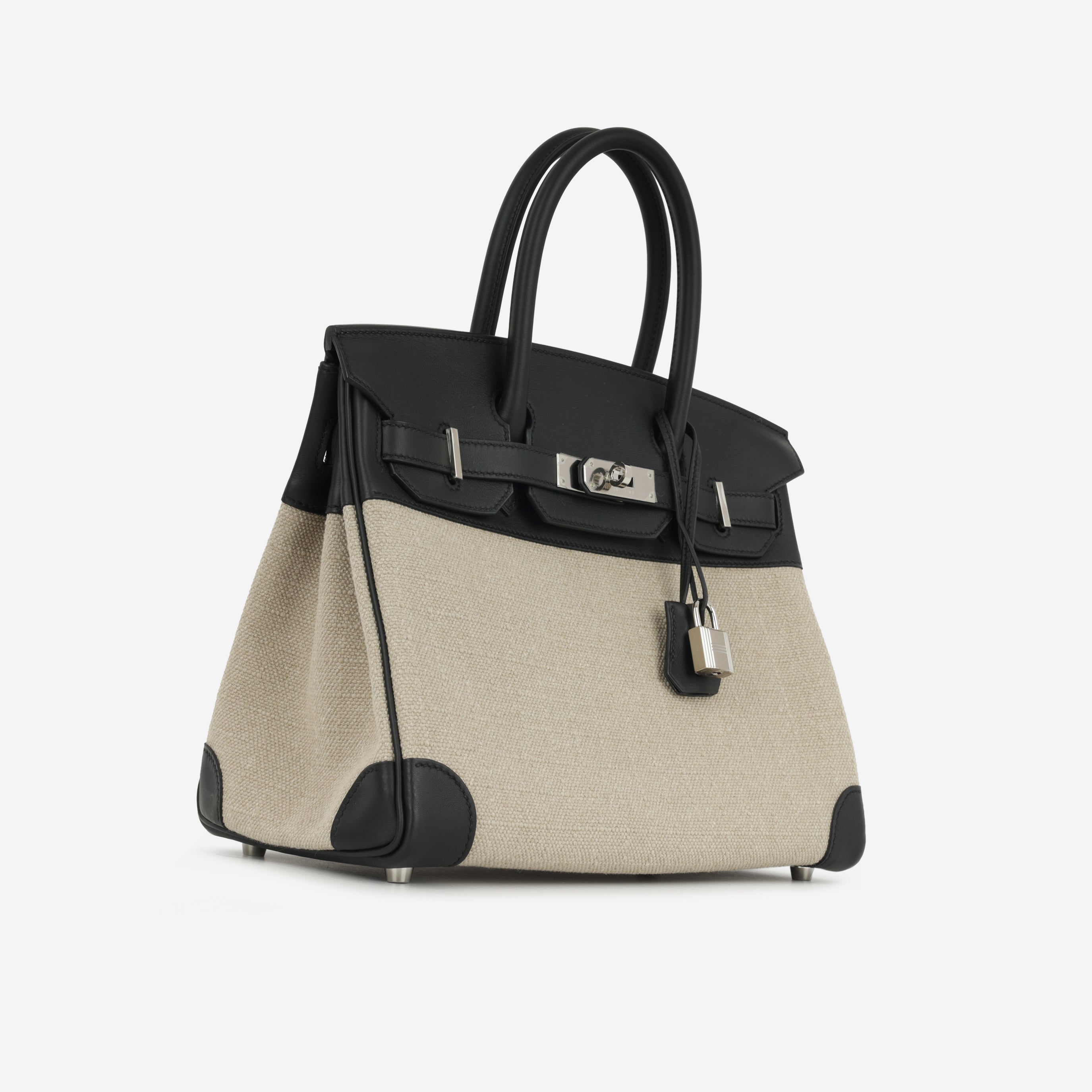 Hermès Birkin 30 Toile - Ficelle / Noir Swift | Palladium Hardware