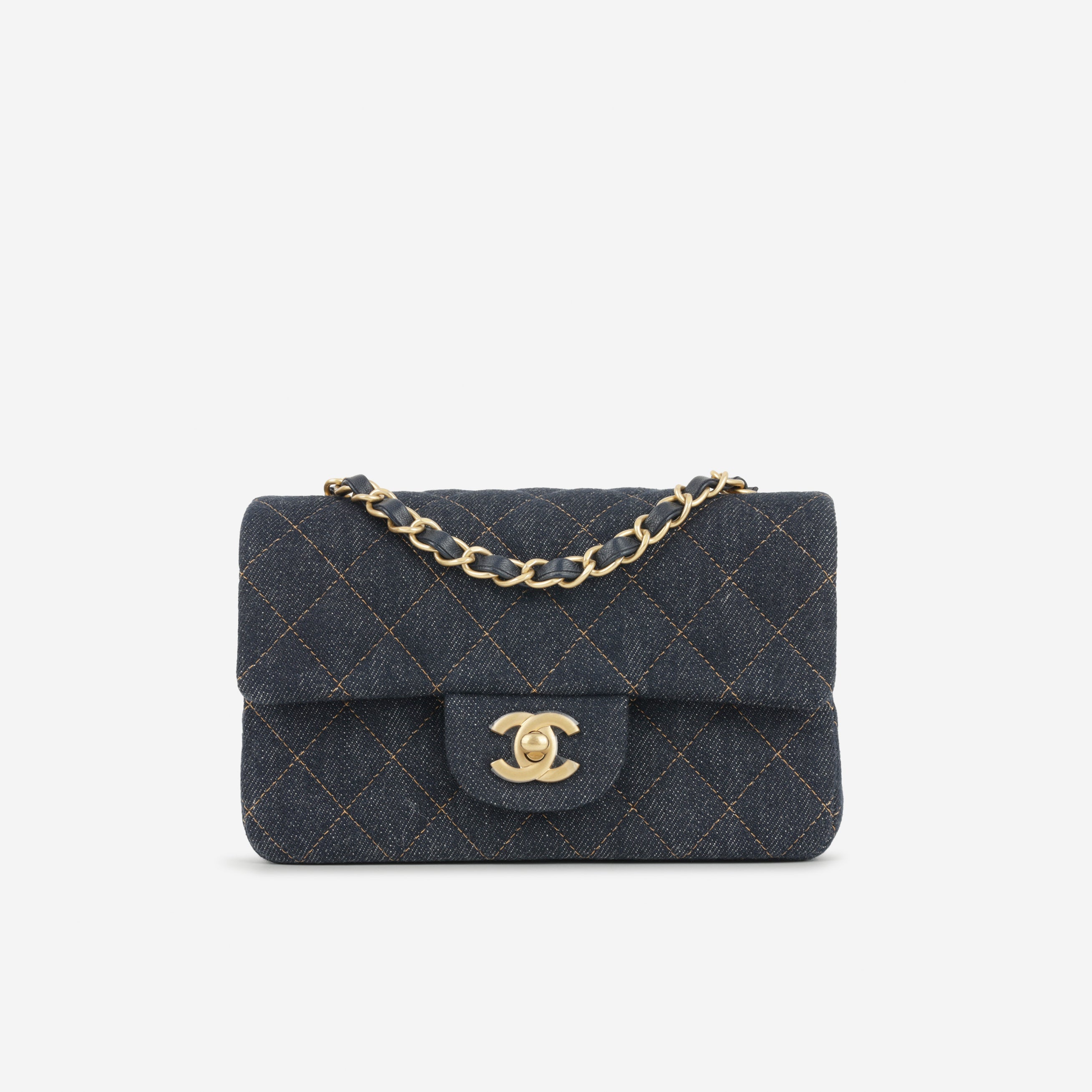 Chanel Mini Flap Rectangular - Indigo Denim | Gold Hardware