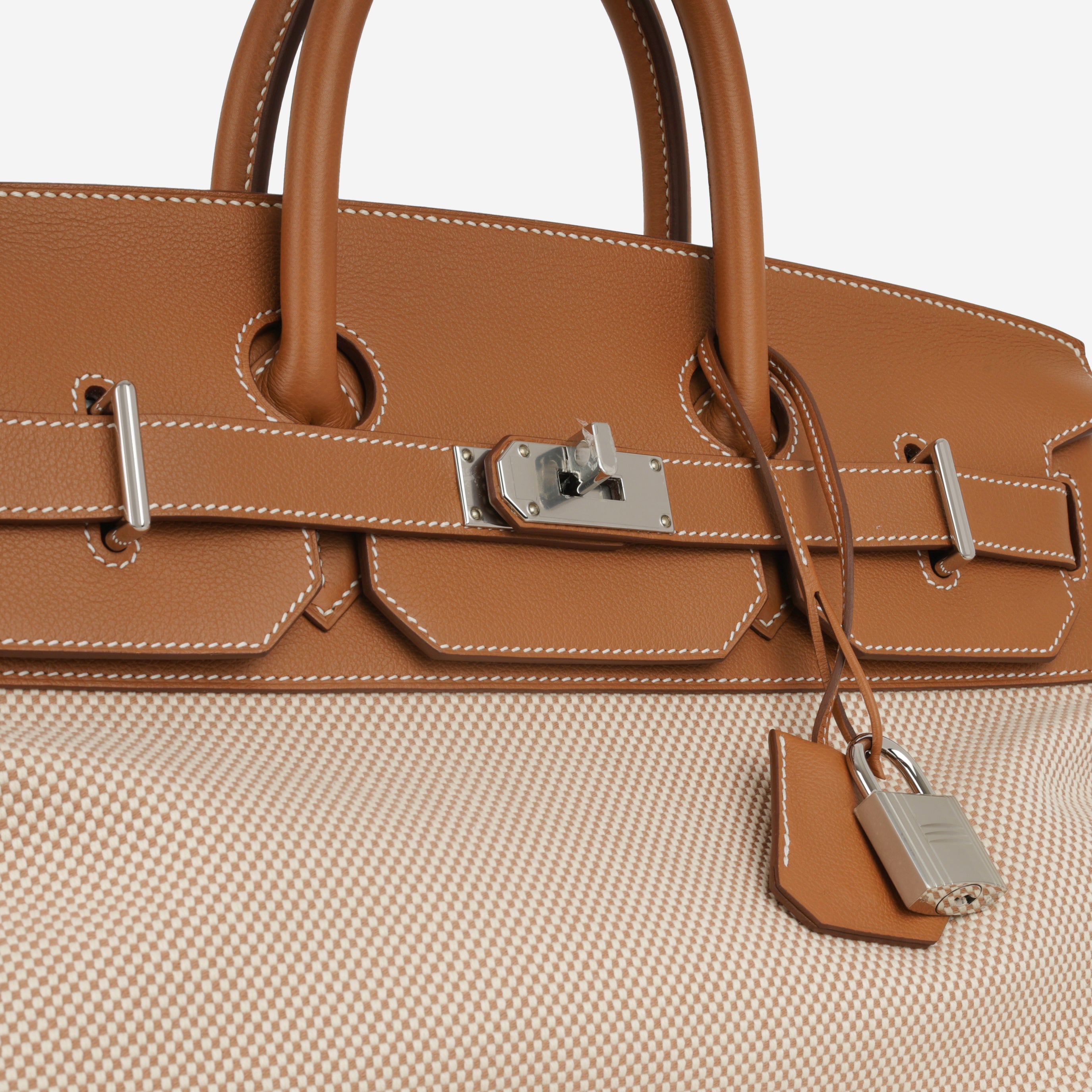 Hermès HAC 40 - Gold Evercolor / Gold-Ecru Toile | Palladium Hardware