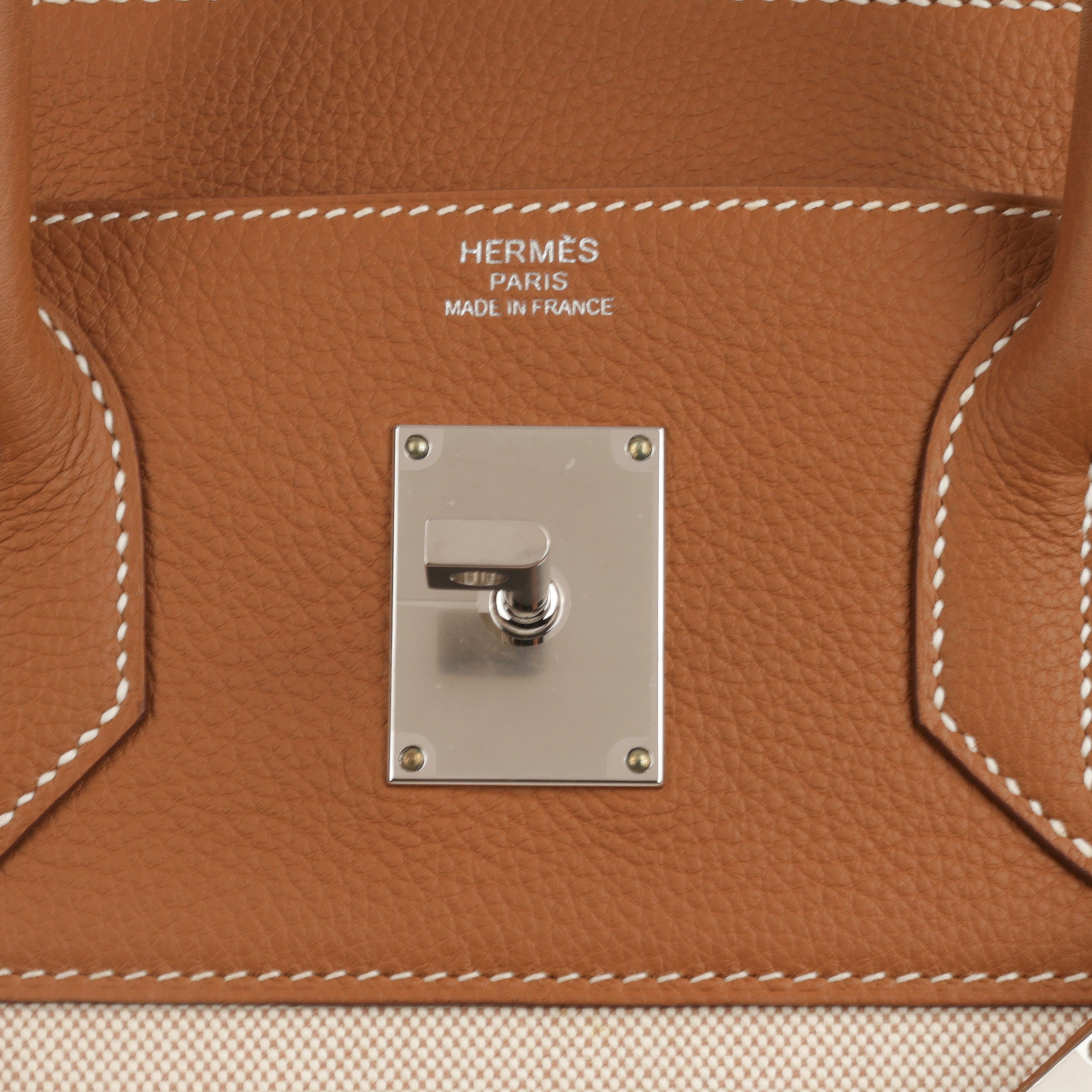 Hermès HAC 40 - Gold Togo / Ecru-Beige Toile | Palladium Hardware