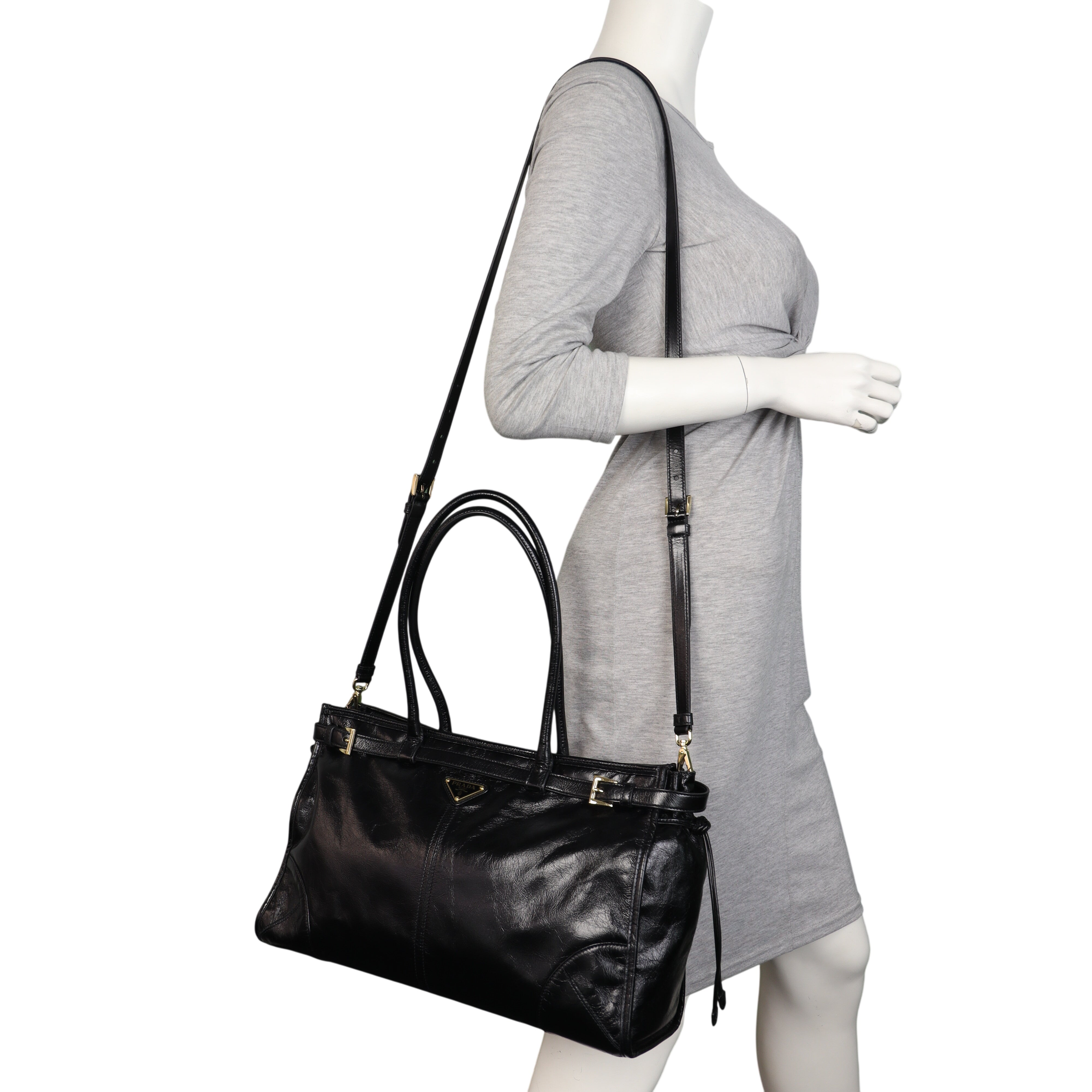 Prada Vitello Shine Bonnie Shoulder Bag Large