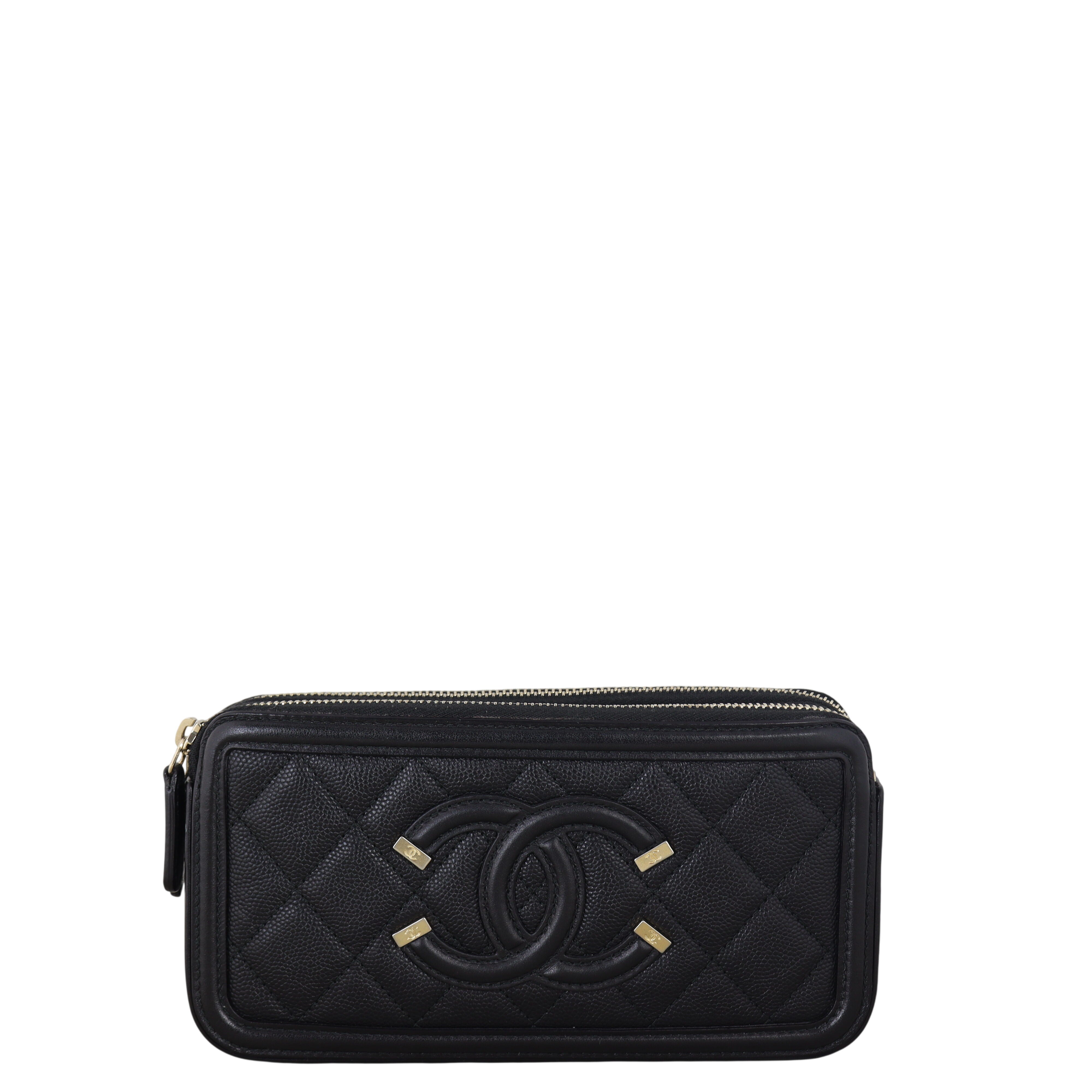 Chanel CC Filigree Double Zip Clutch on Chain
