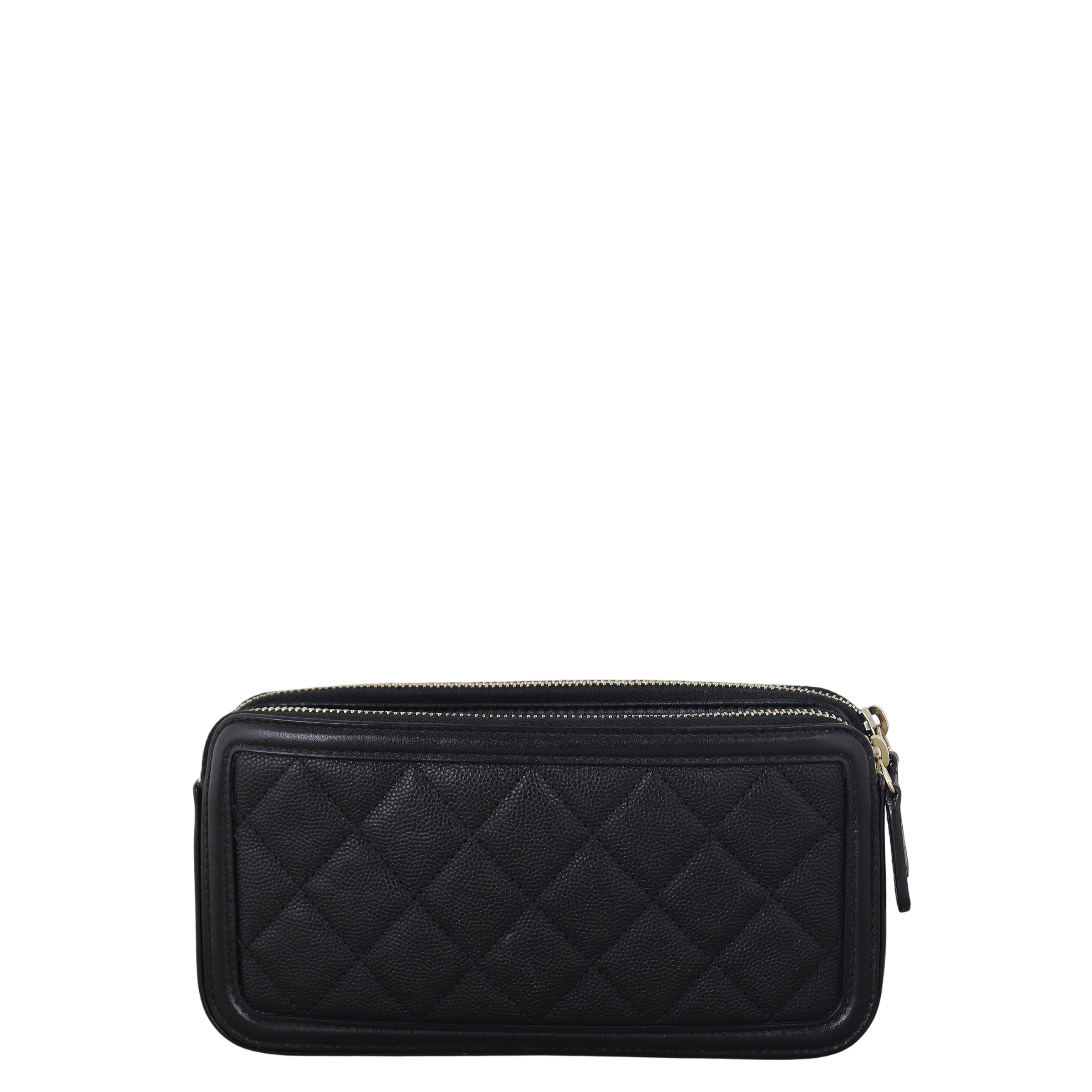 Chanel CC Filigree Double Zip Clutch on Chain