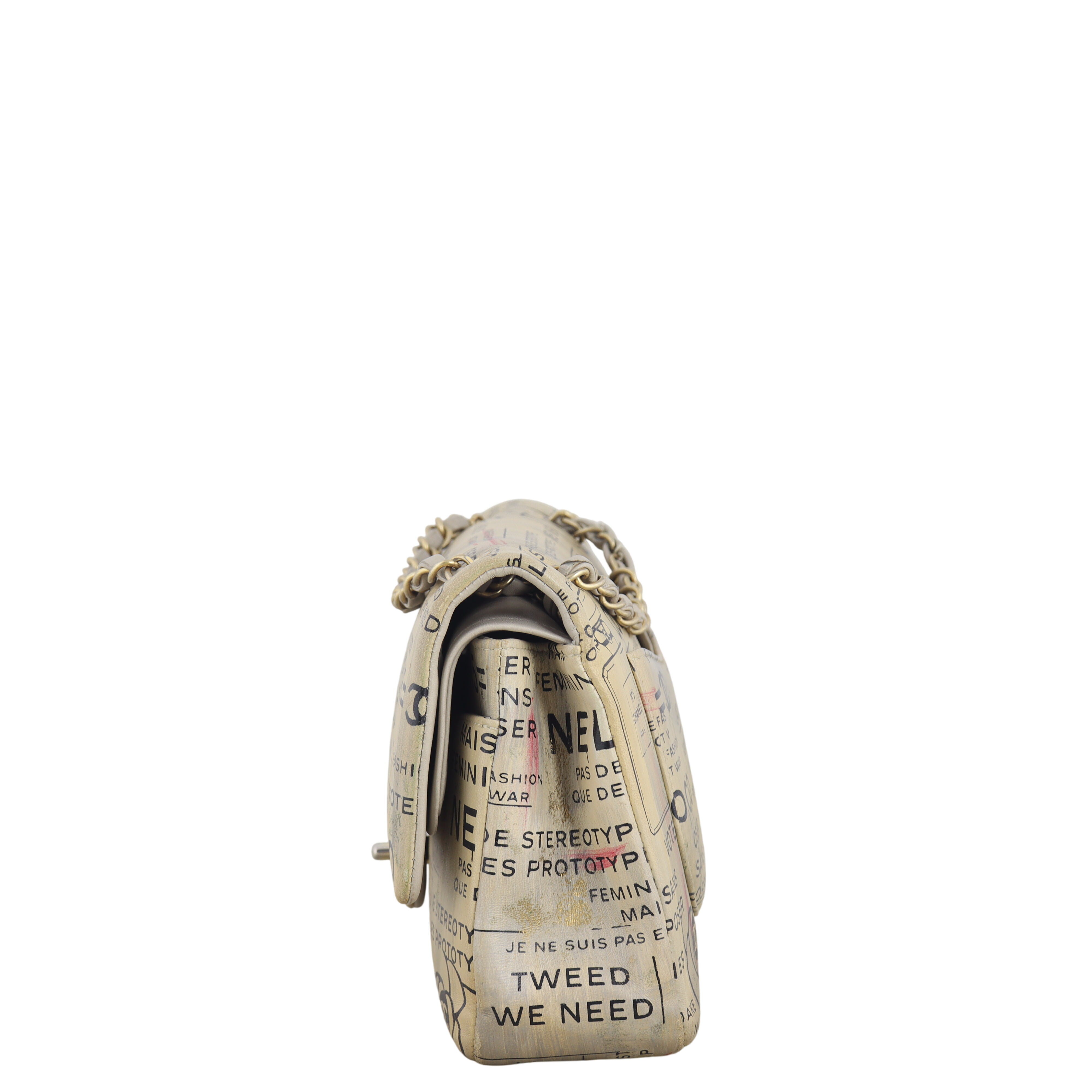 Chanel Classic Double Flap Medium Hand Painted Newspaper