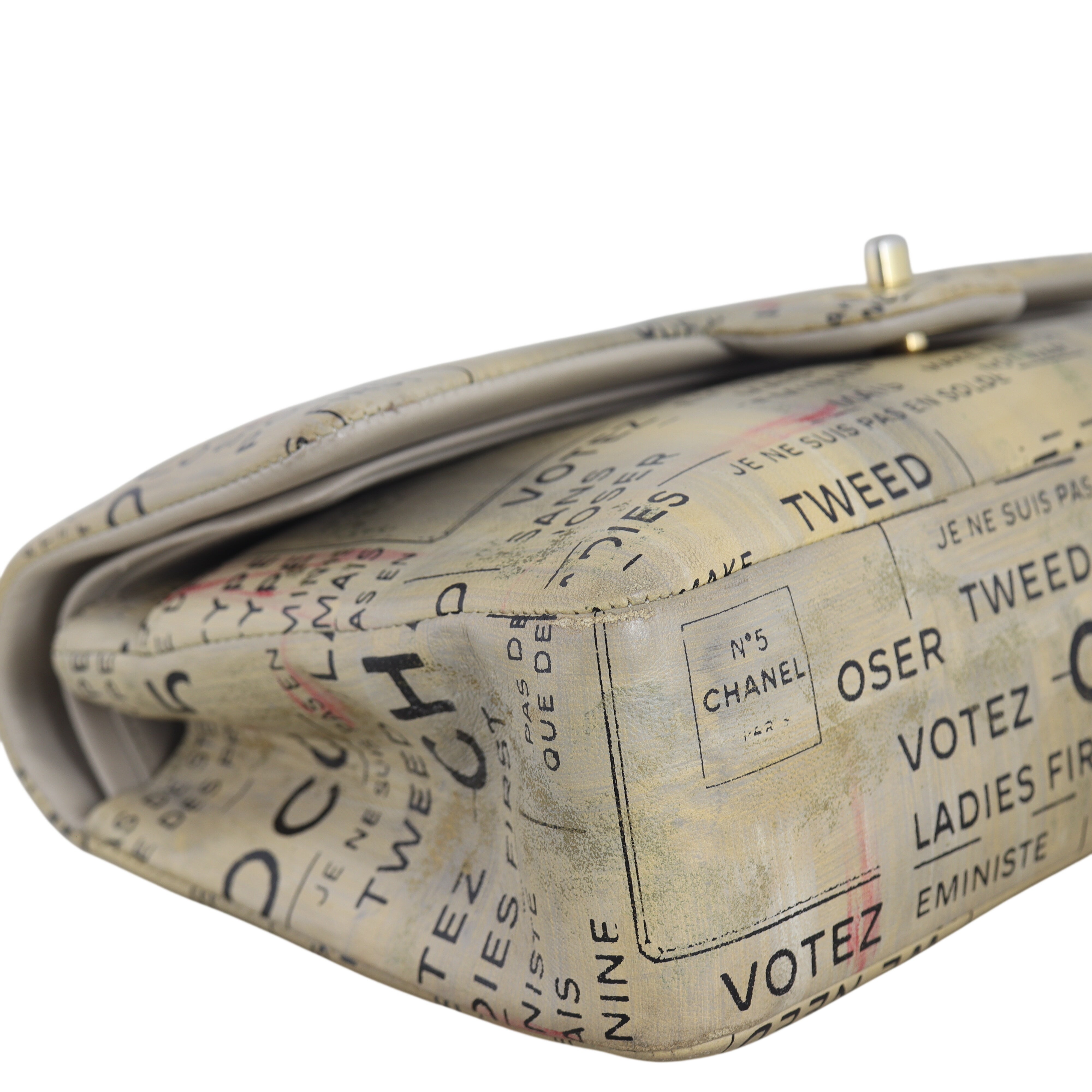 Chanel Classic Double Flap Medium Hand Painted Newspaper