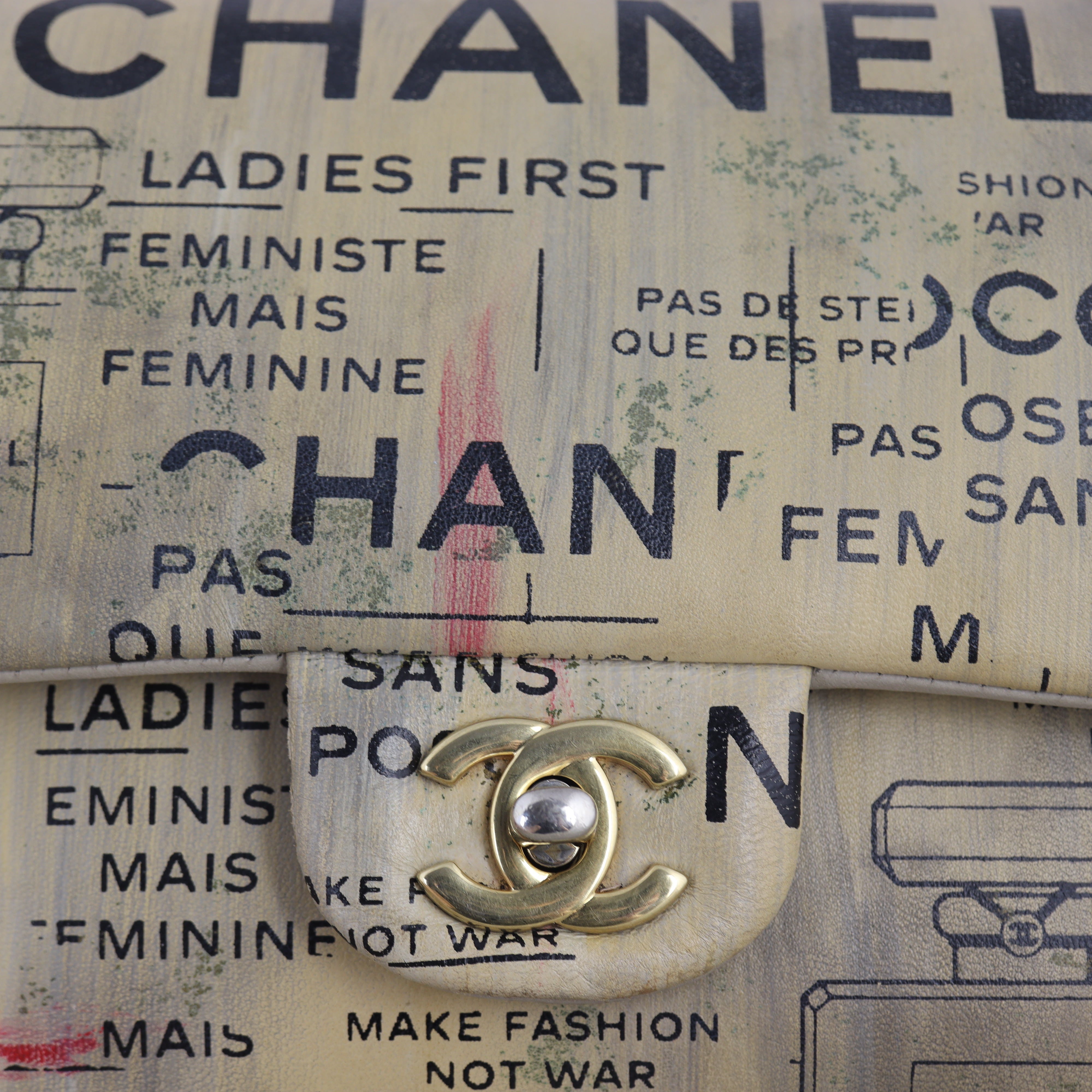 Chanel Classic Double Flap Medium Hand Painted Newspaper