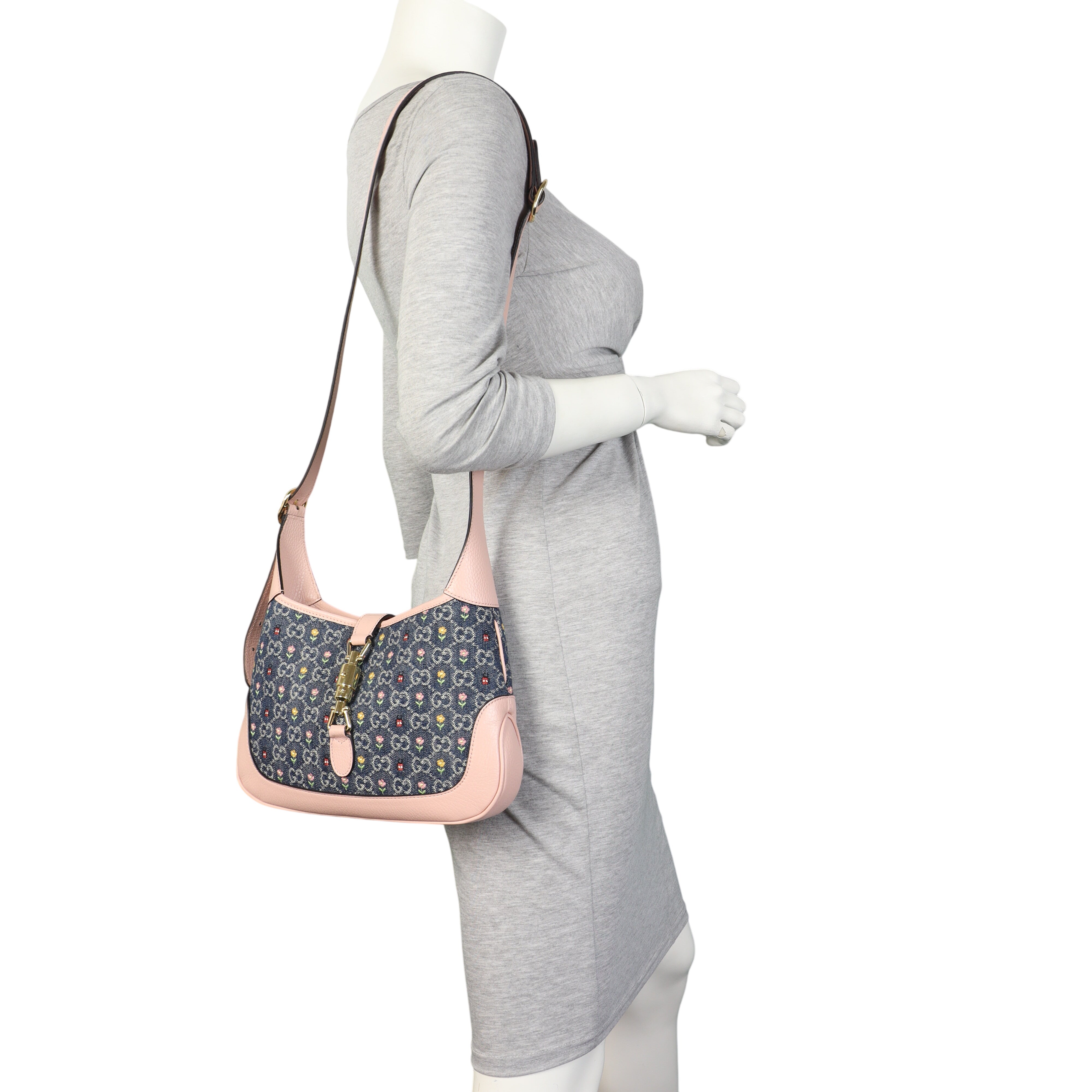 Gucci Jackie 1961 GG Denim Floral Small Hobo