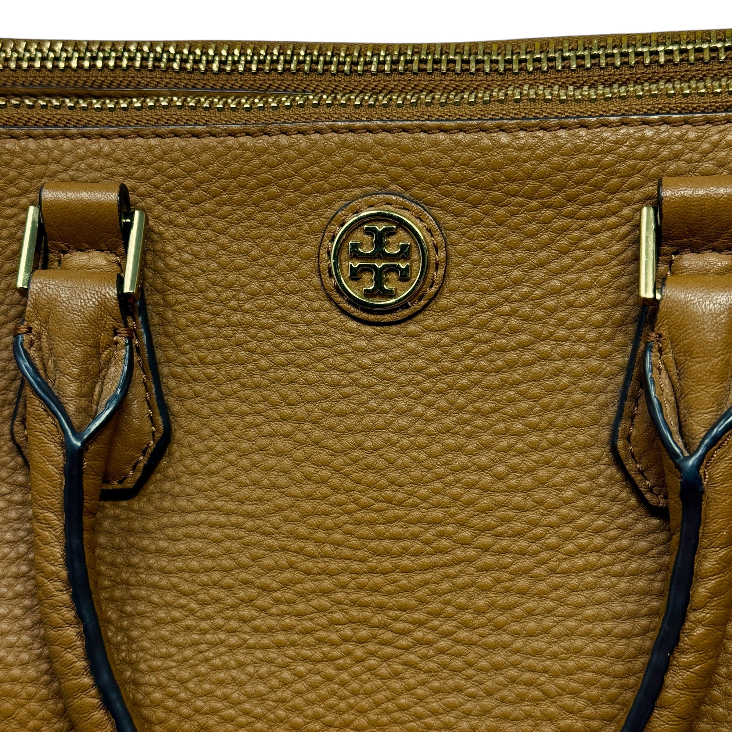 Robinson Pebbled Leather Double Zip Tote Designer By Tory Burch, Size: Medium