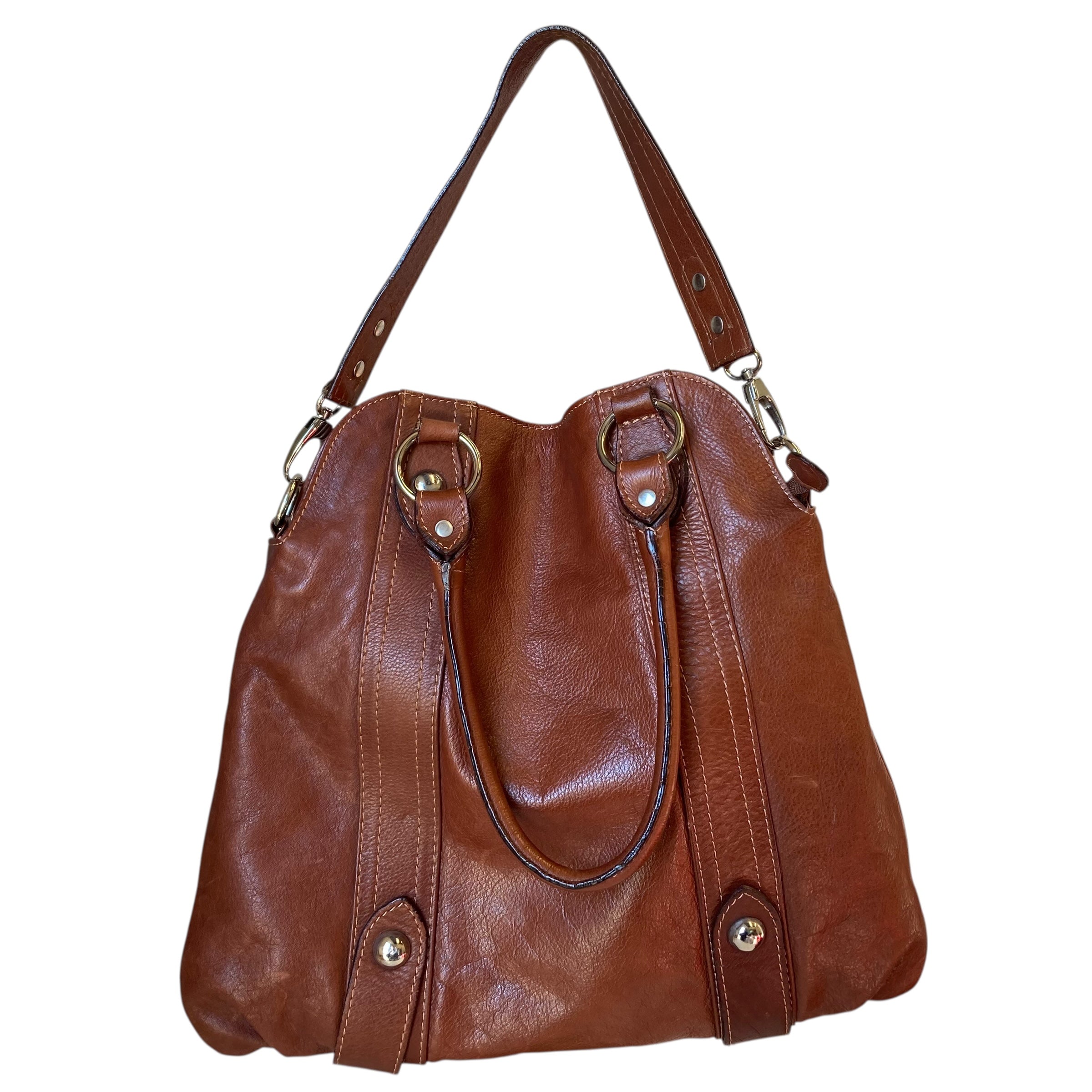 Handbag Leather In Brown, Size:Medium