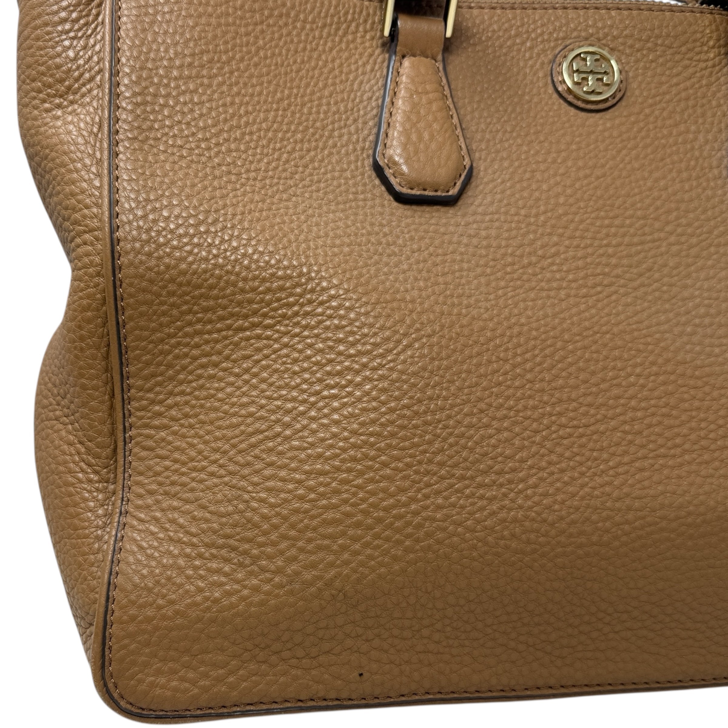 Robinson Pebbled Leather Double Zip Tote Designer By Tory Burch, Size: Medium