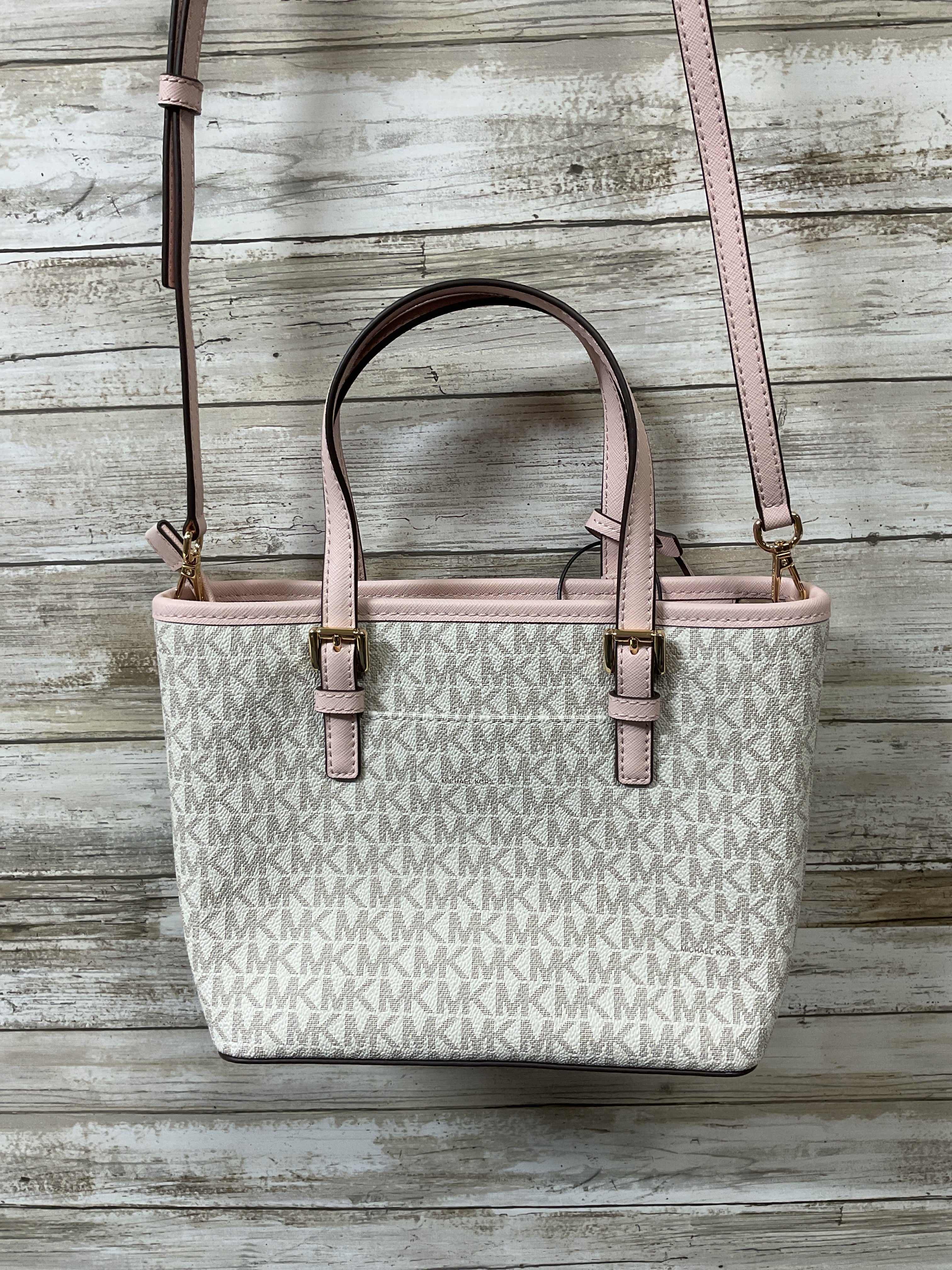 Handbag Designer By Michael Kors In Cream & Pink, Size:Medium