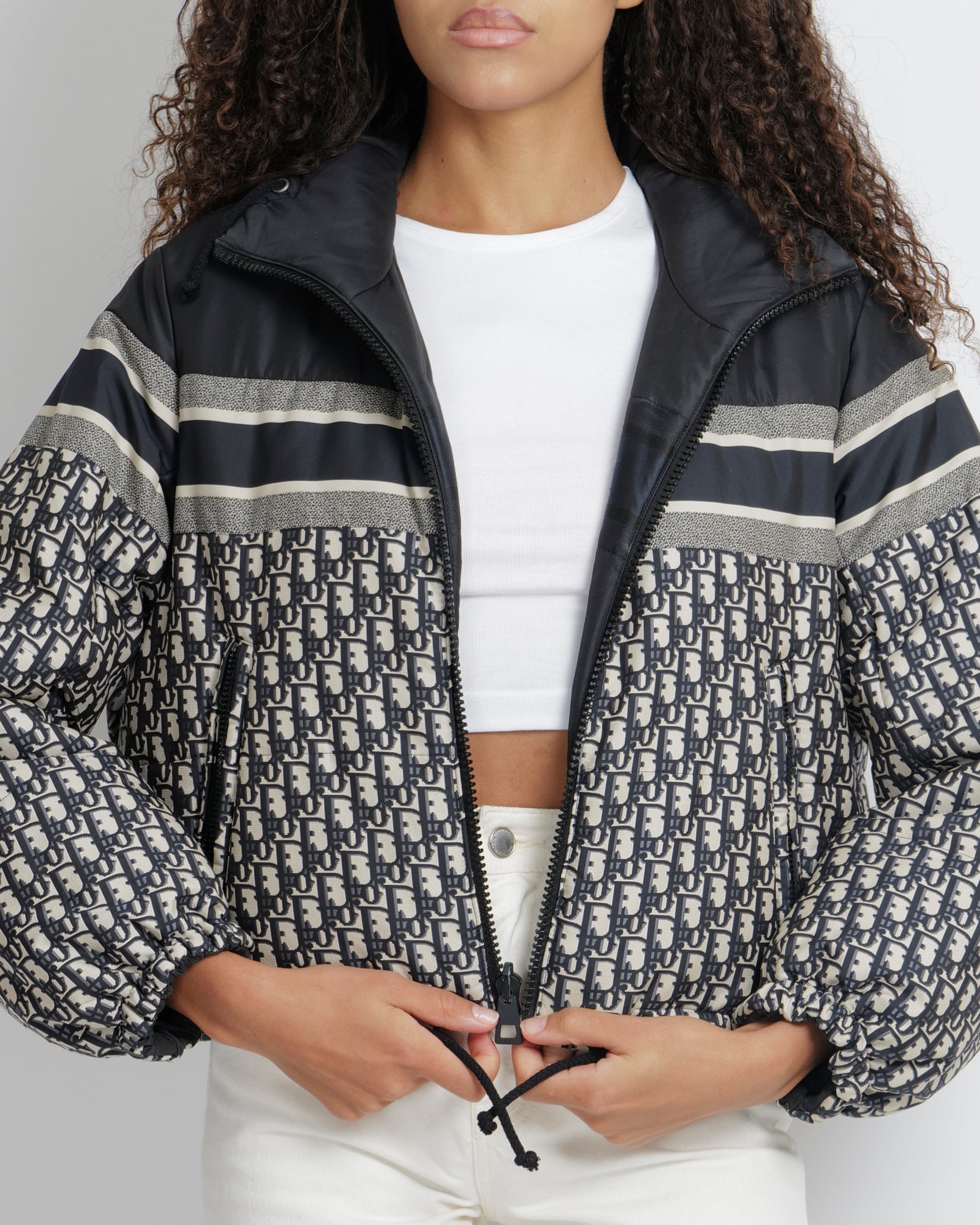 Christian Dior Navy and Ecru Cropped Reversible Puffer Jacket with Oblique Logo Pattern and Back Logo Size XS (UK 6) RRP £4,500