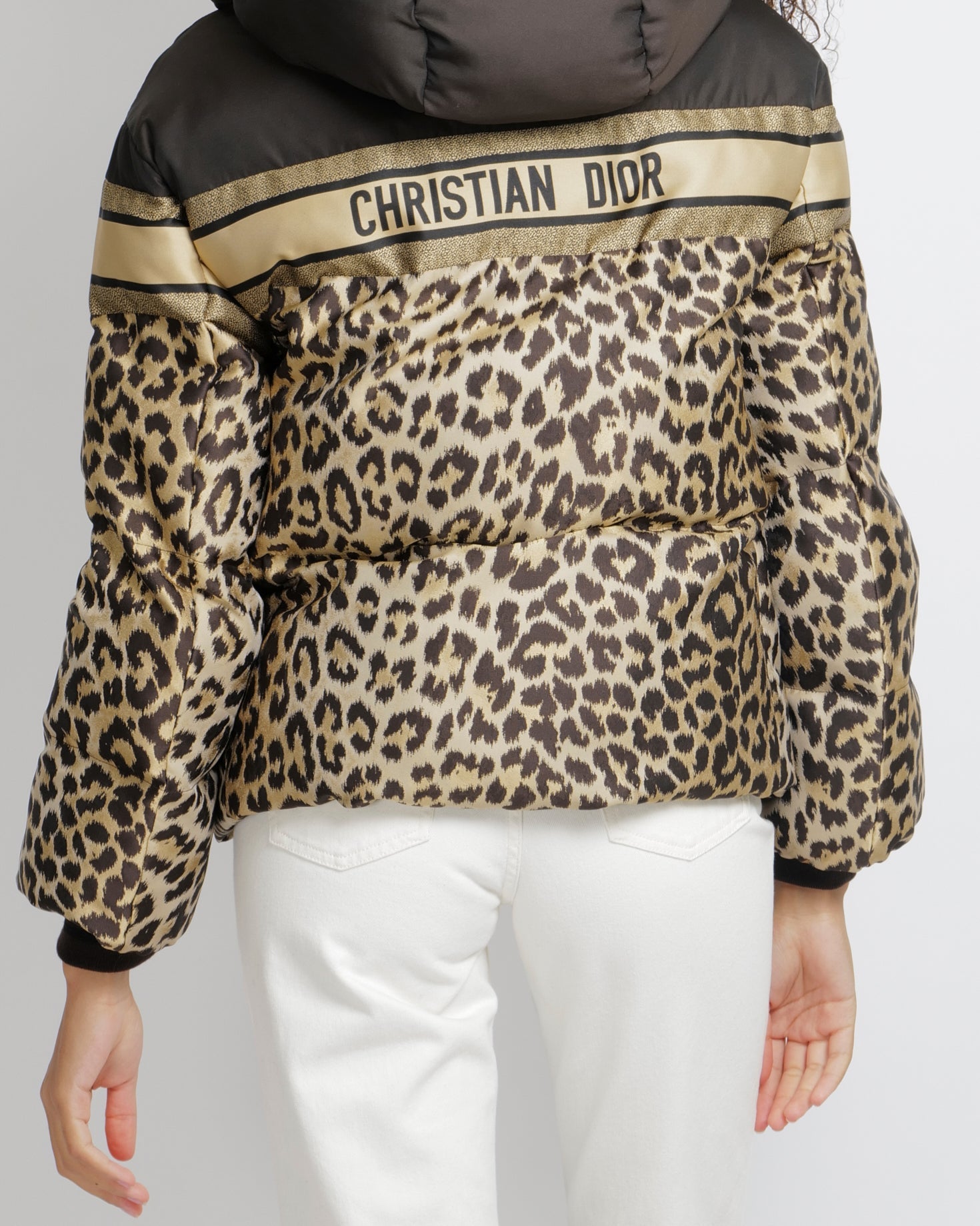 Christian Dior Brown and Black Leopard Print Hooded Puffer Jacket with Back Logo Size XS (UK 6) RRP £4,500