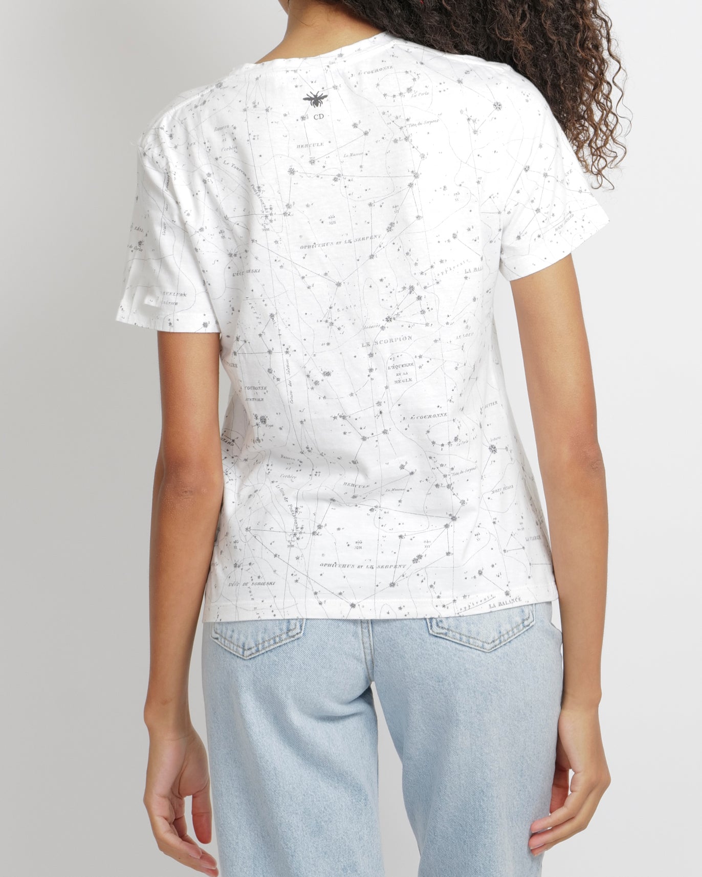 Christian Dior White Short-Sleeved Constellation T-Shirt with Multi-Colour Floral Print and Back Logo Detail Size M (UK 10)