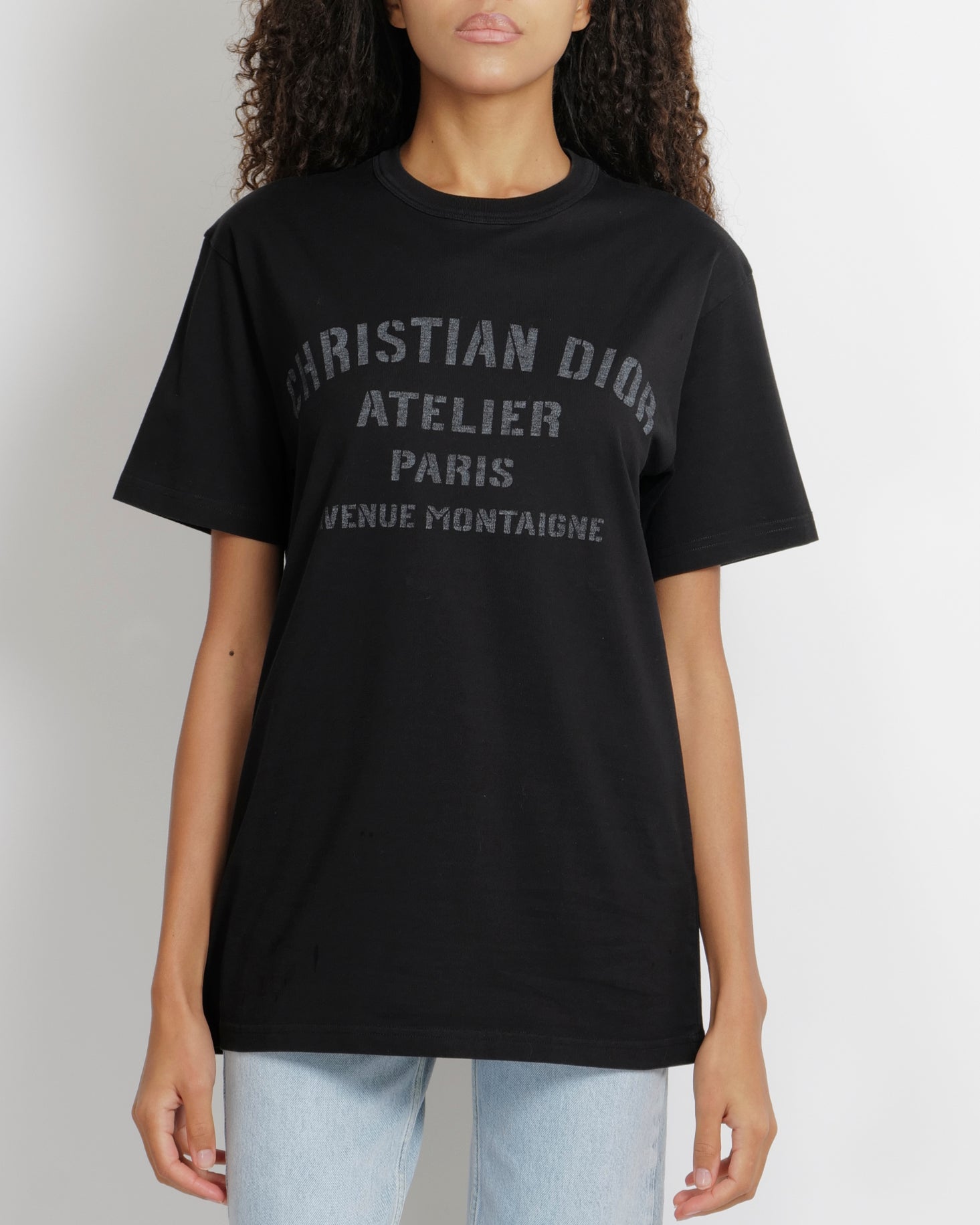 Christian Dior Black Short-Sleeved Oversized T-Shirt with Grey Logo Print Size XS (UK 6)