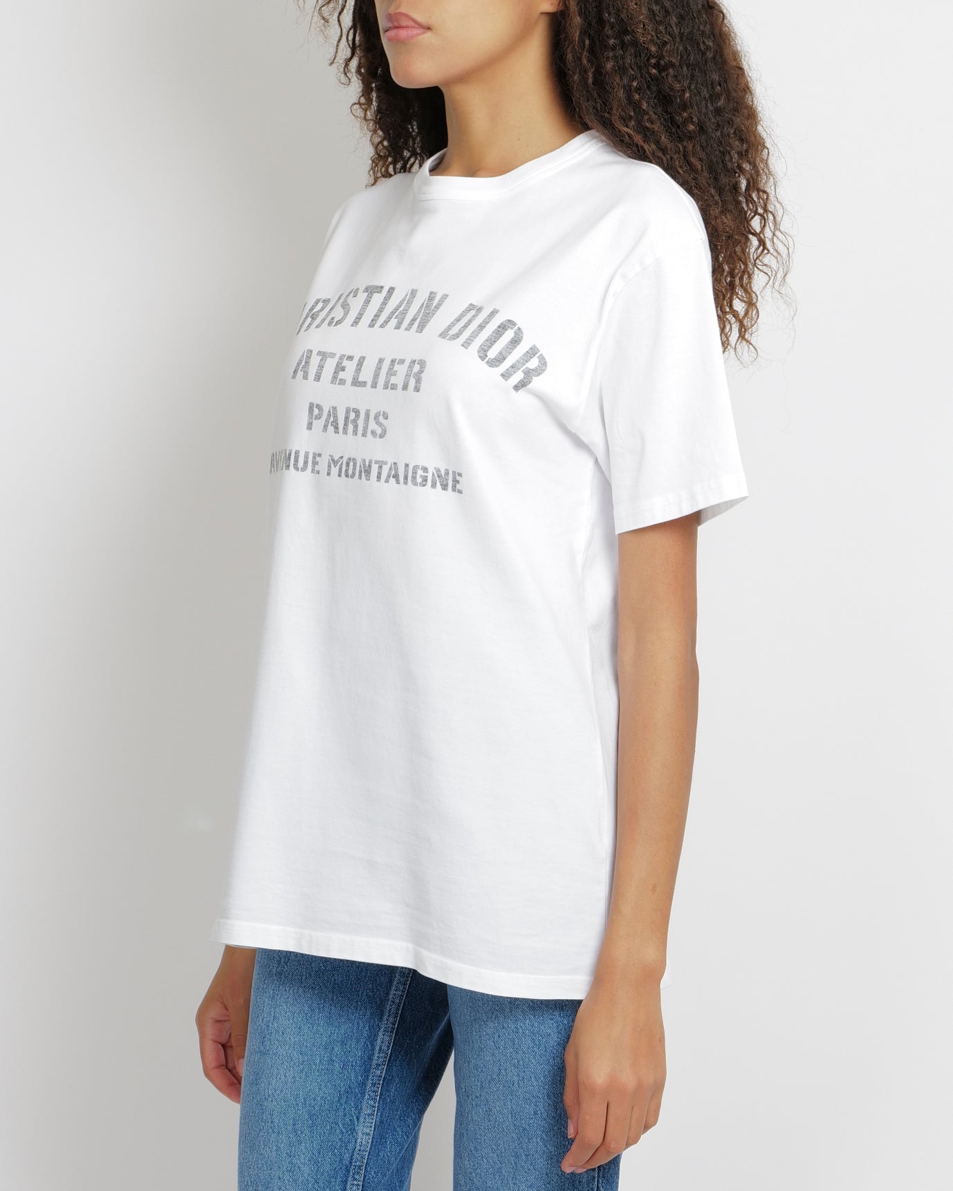 Christian Dior White Short-Sleeved Oversized T-Shirt with Grey Logo Print Size XS (UK 6)