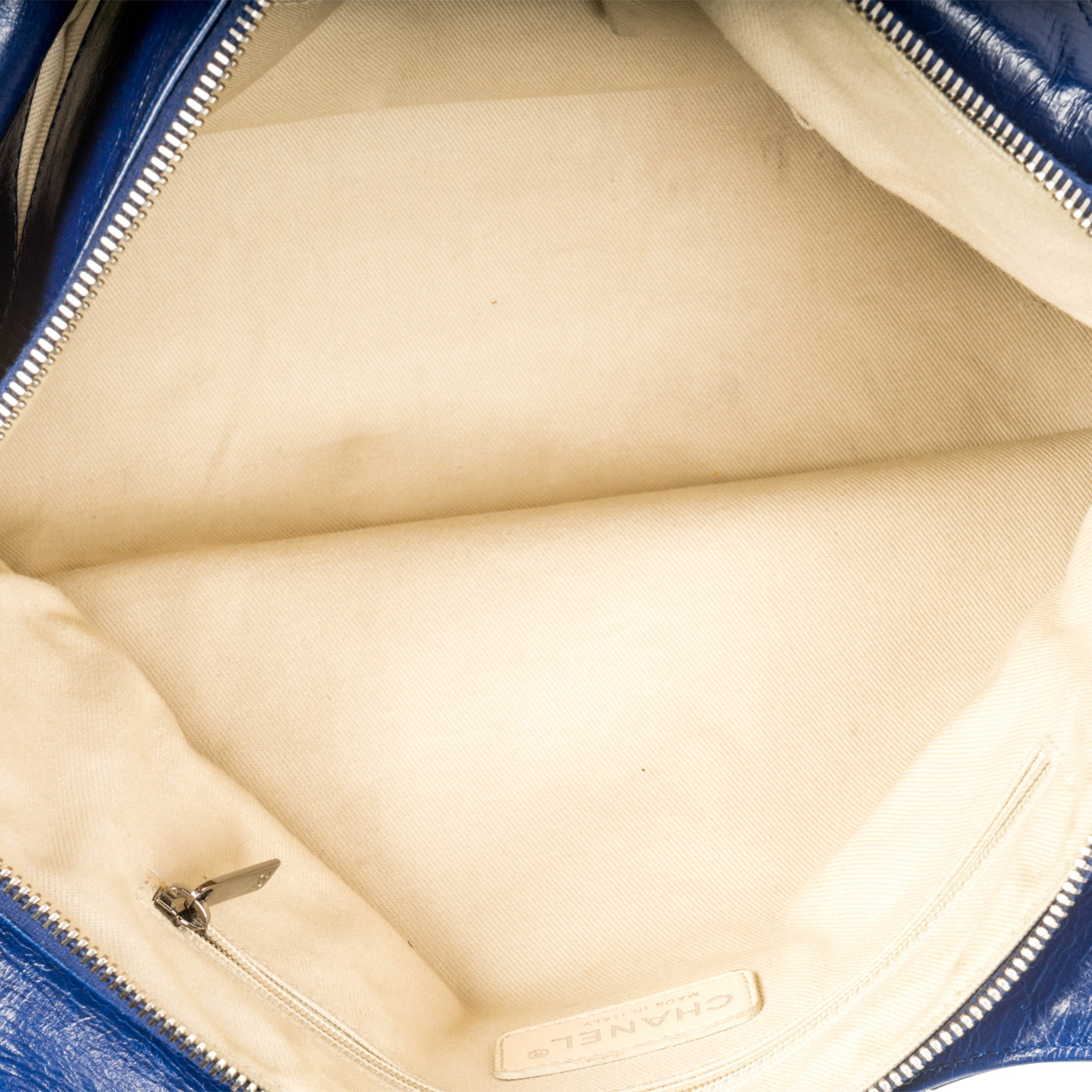 Blue Patent White Stitch Tote