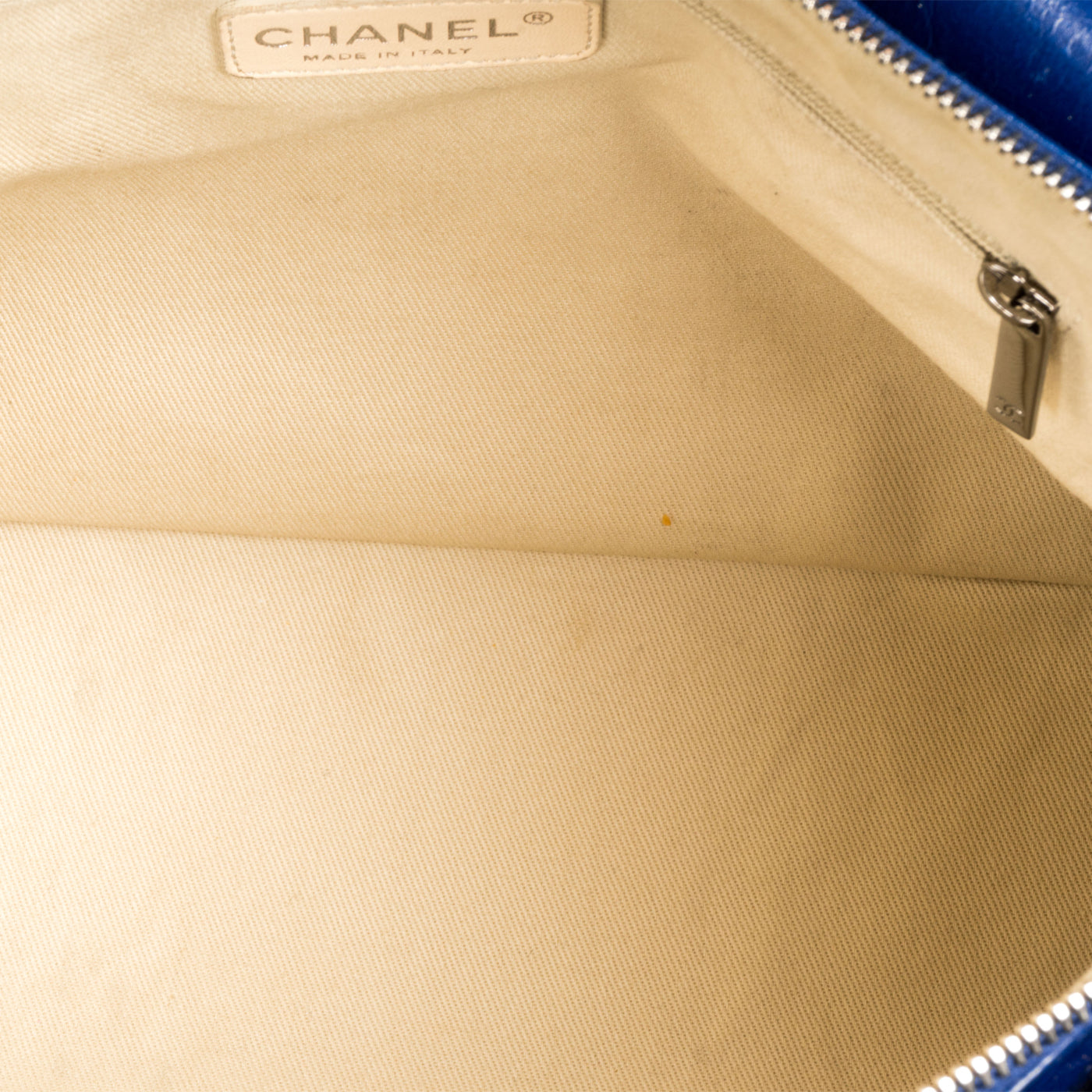Blue Patent White Stitch Tote