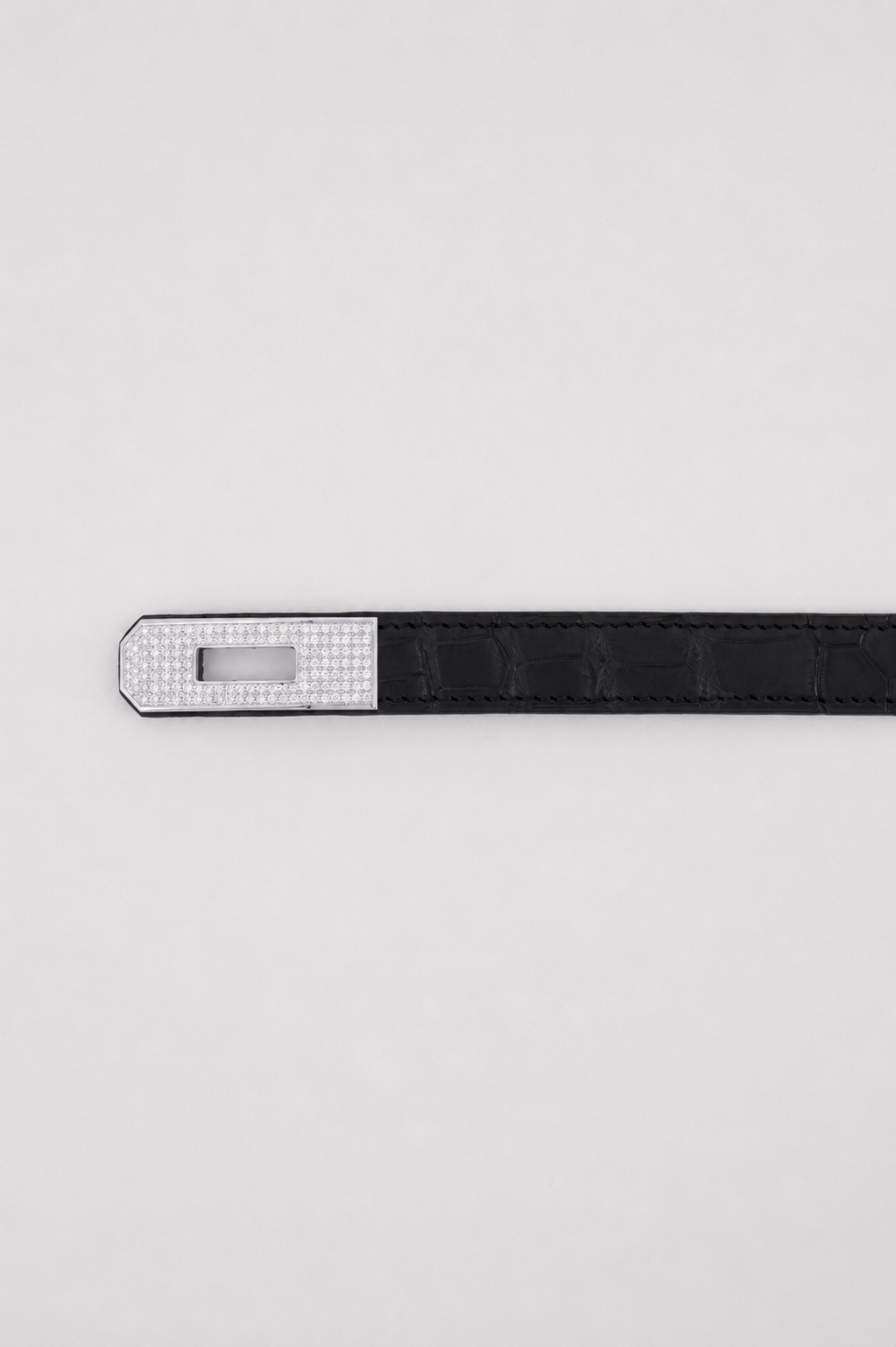 Hermès Kelly-To-Go Belt in Noir Matte Mississippiensis Alligator Leather and Diamond White Gold Hardware