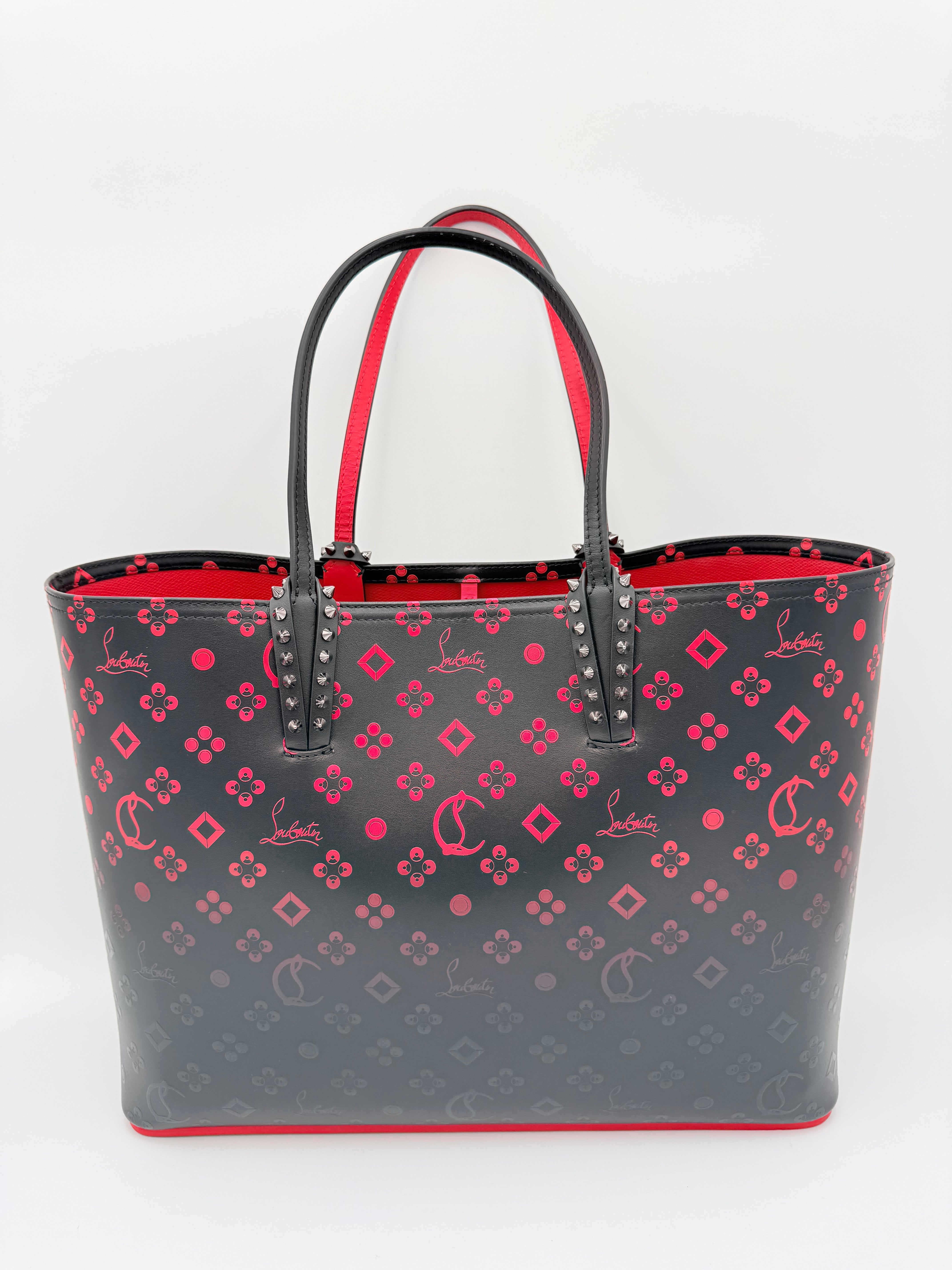 Handbag Luxury Designer By Christian Louboutin In Black & Red, Size:Large