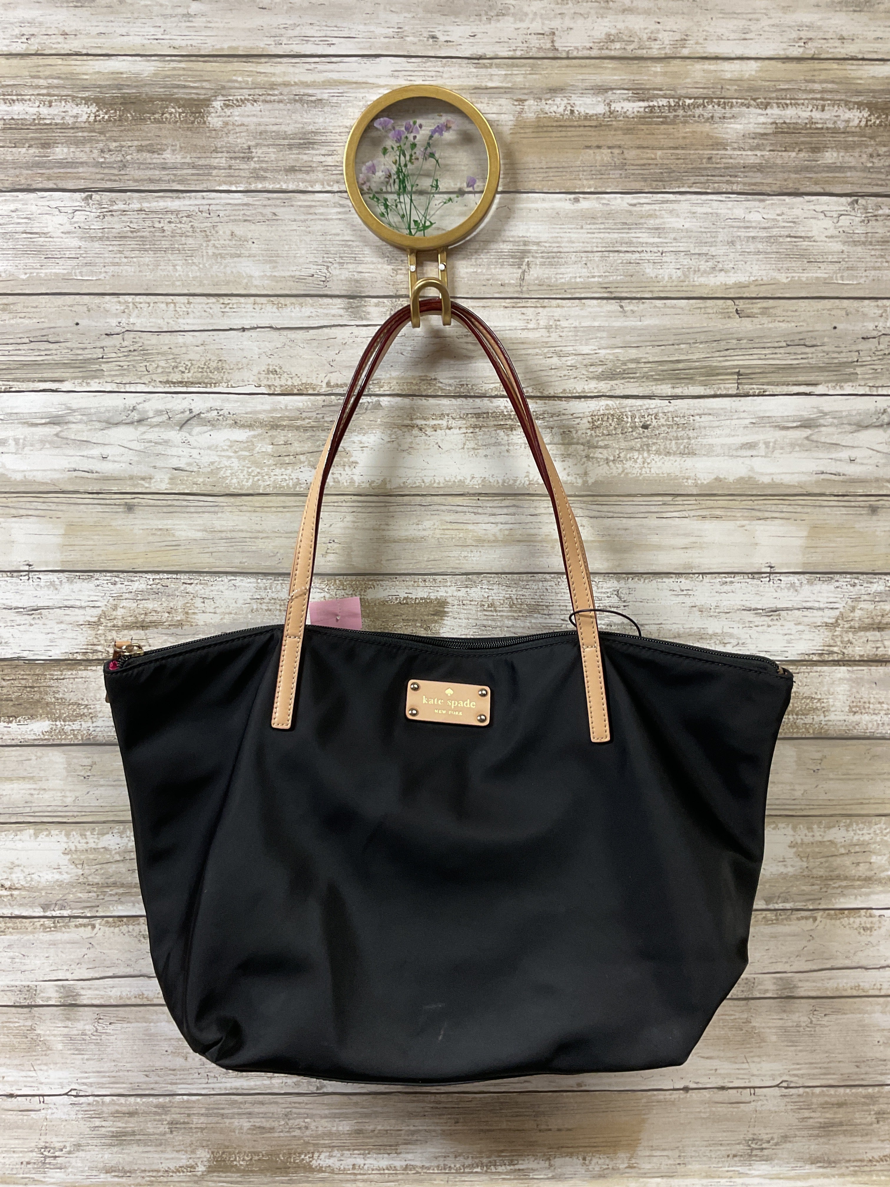 Handbag Designer By Kate Spade In Black & Tan, Size:Medium