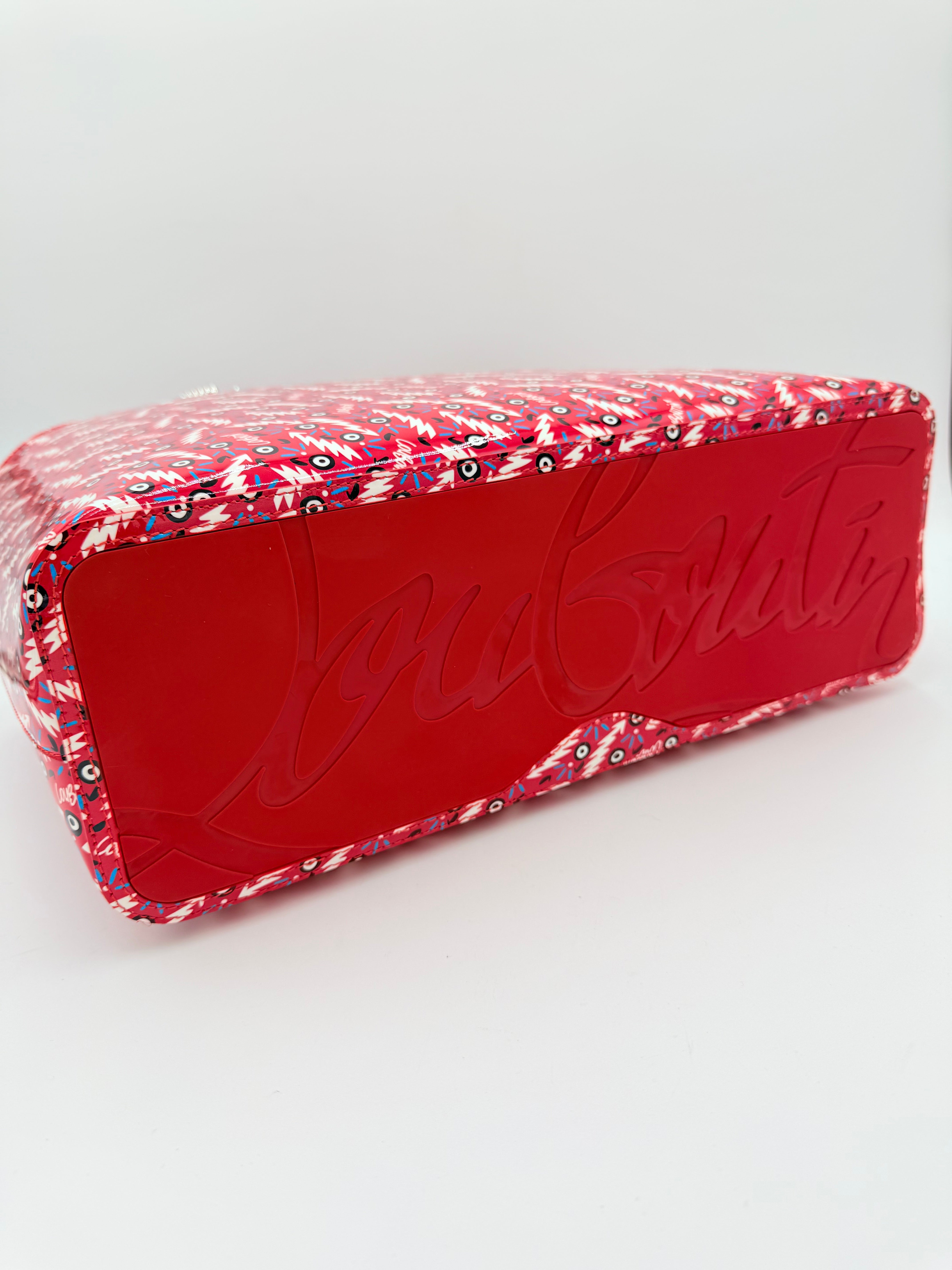 Handbag Luxury Designer By Christian Louboutin In Red & White, Size:Large