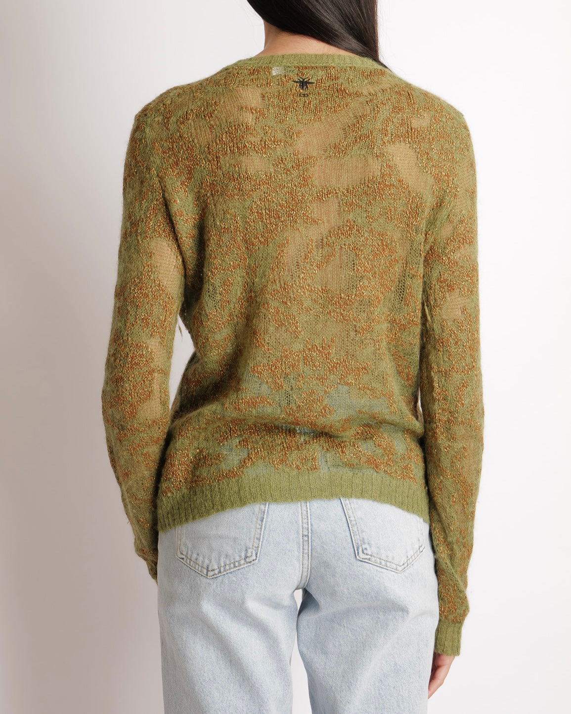 Christian Dior Green, Brown and Gold Metallic Cashmere Jumper with Back CD Logo Detail Size FR 38 (UK 10) RRP £1,950