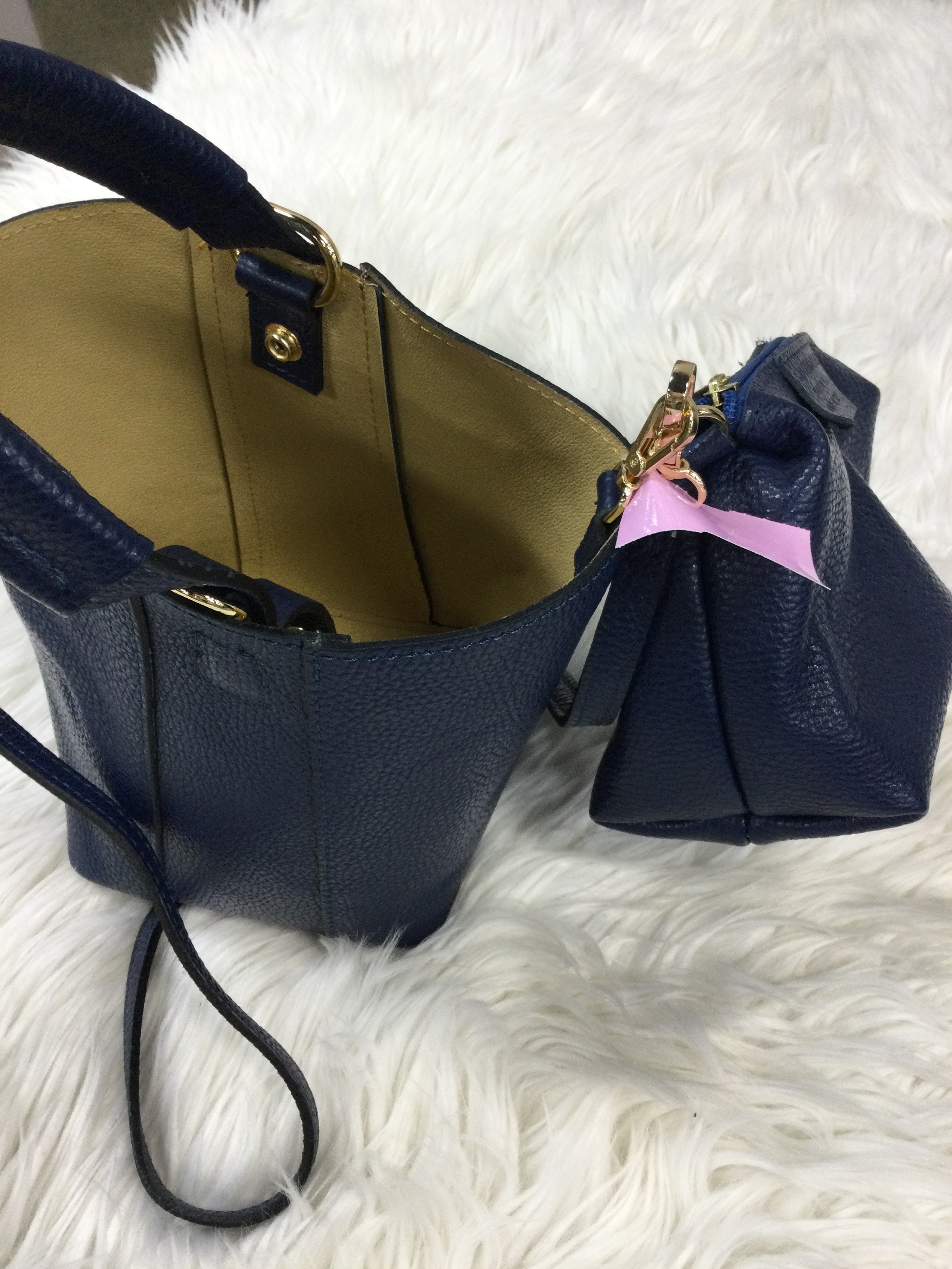Handbag Leather By Cmb In Navy, Size:Medium