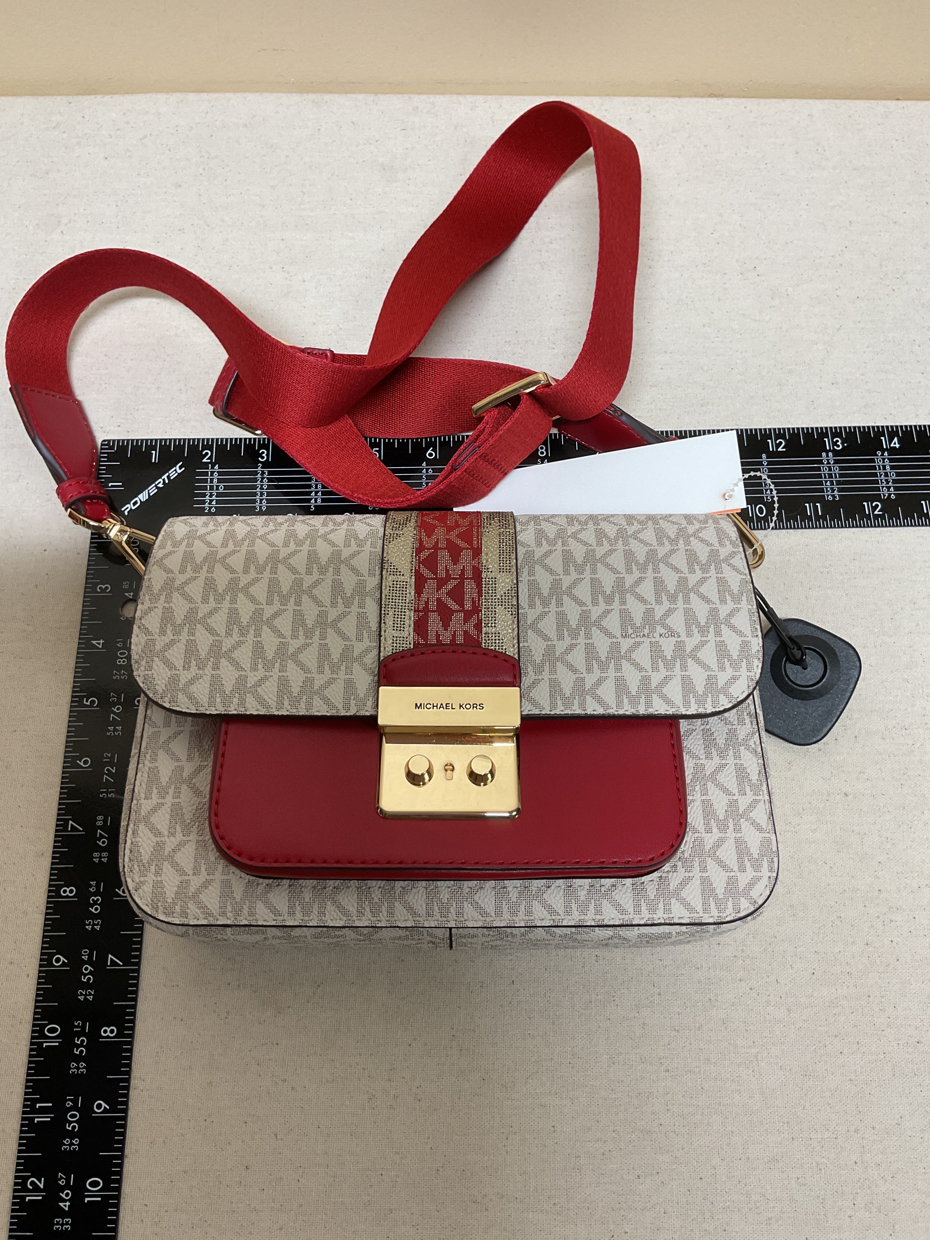 Crossbody Designer By Michael Kors In Red & White, Size:Small