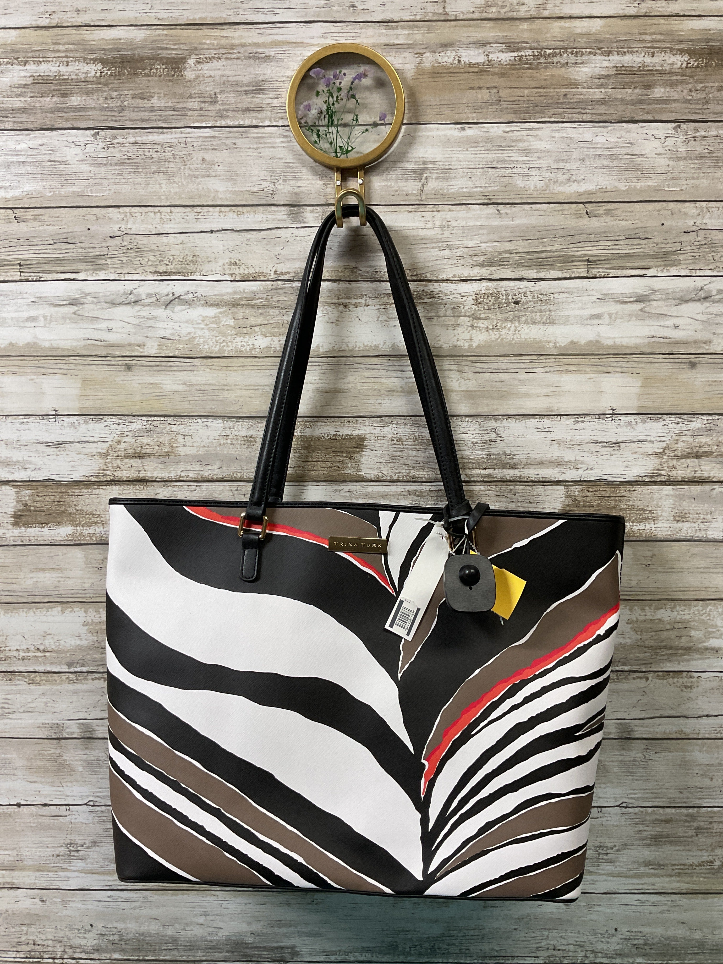 Handbag By Trina Turk In Black & White, Size:Large