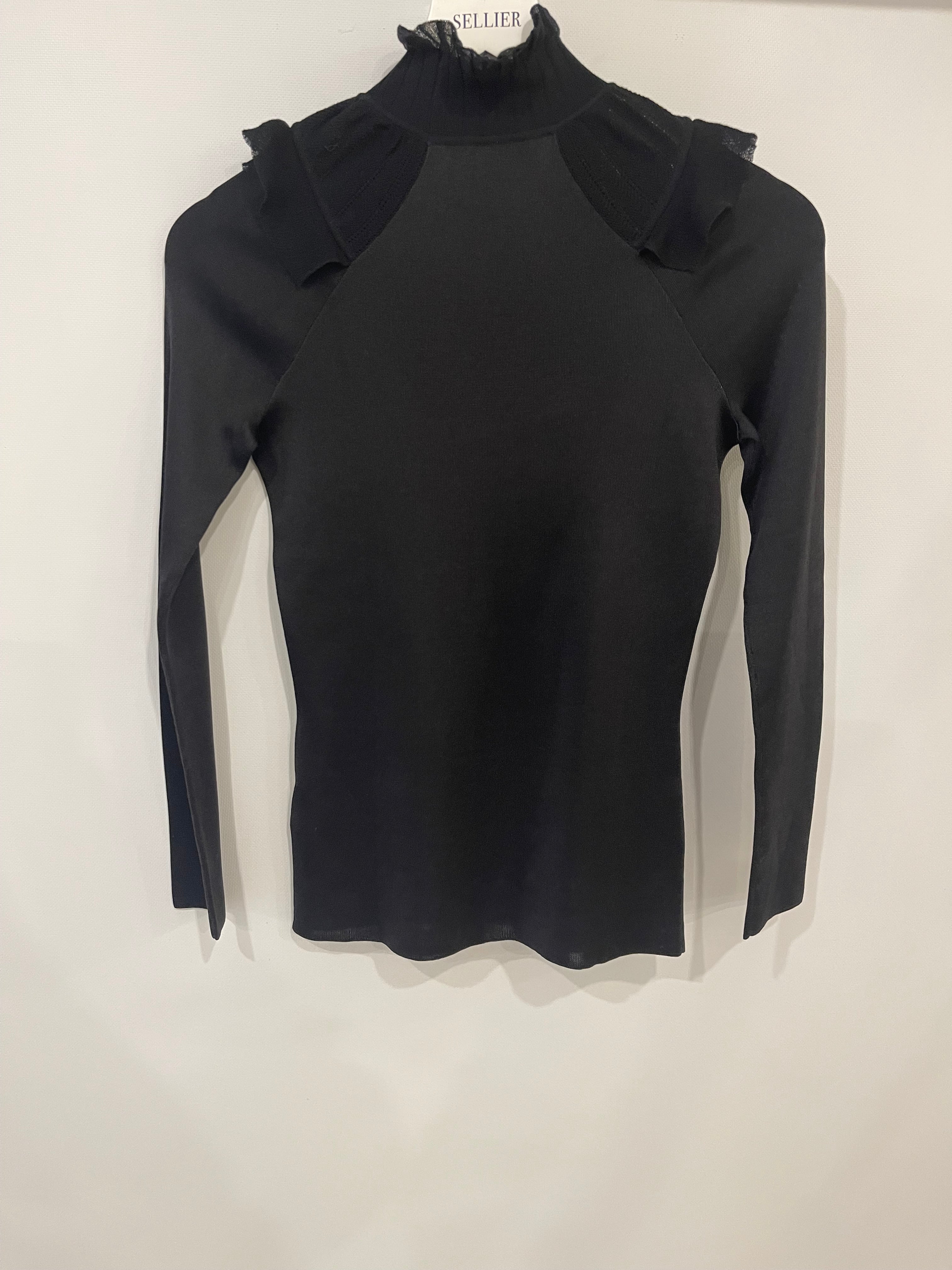 Hermès Black Ruffle Long Sleeve Top with Collar Detail Size FR 34 (UK 6)