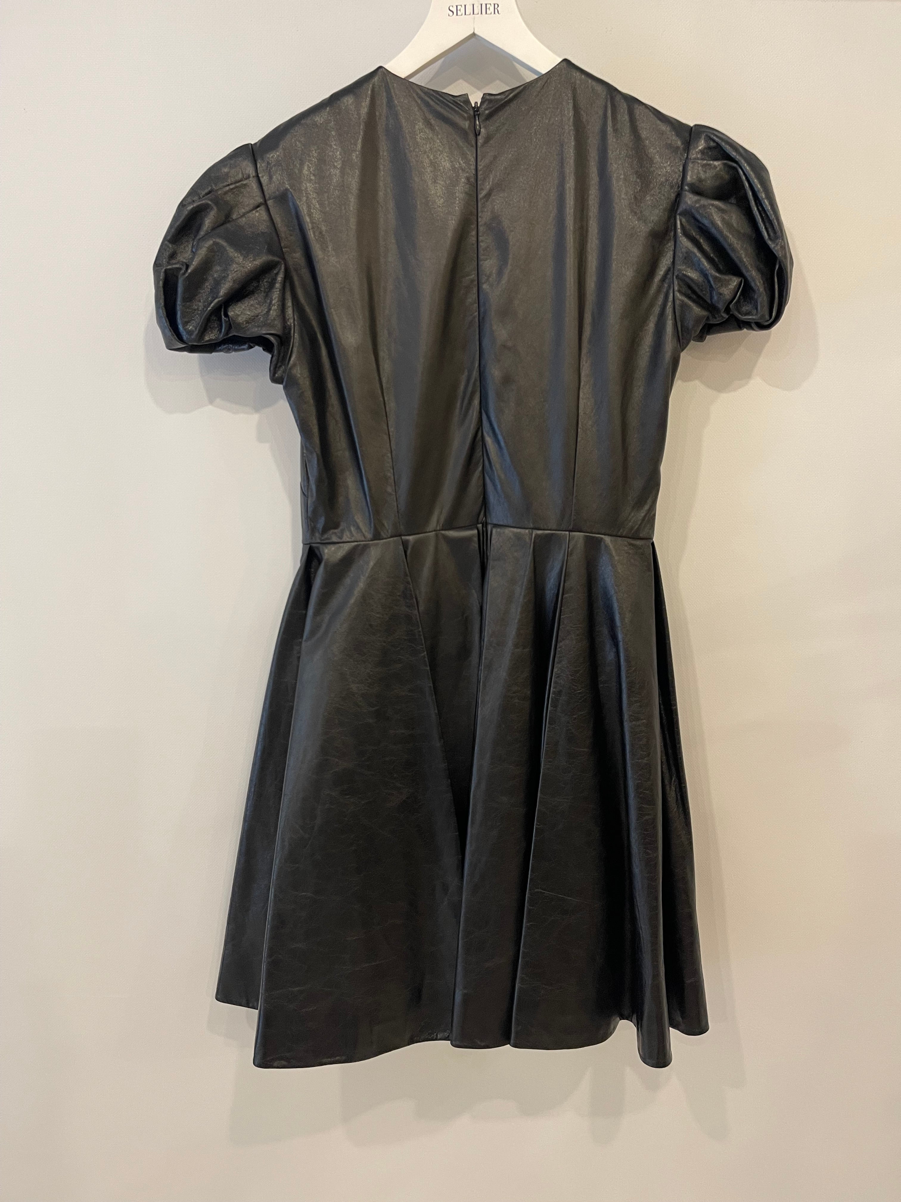 Christian Dior Black Leather Mini Short Sleeve Dress with CD Logo Detail Size FR 38 (UK 10)