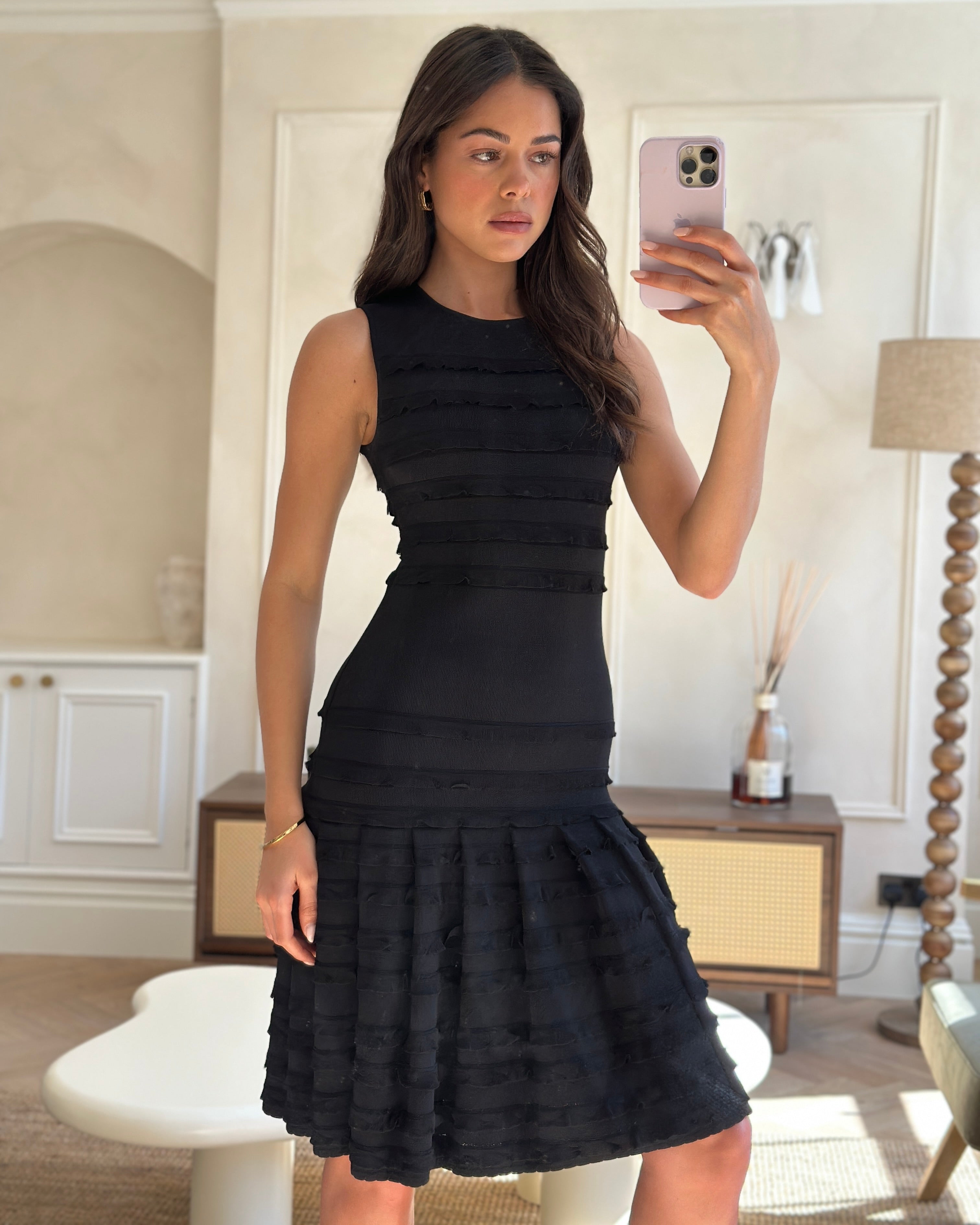 Christian Dior Black Sleeveless Knitted Midi Dress with Frill Detail FR 34 (UK 6)