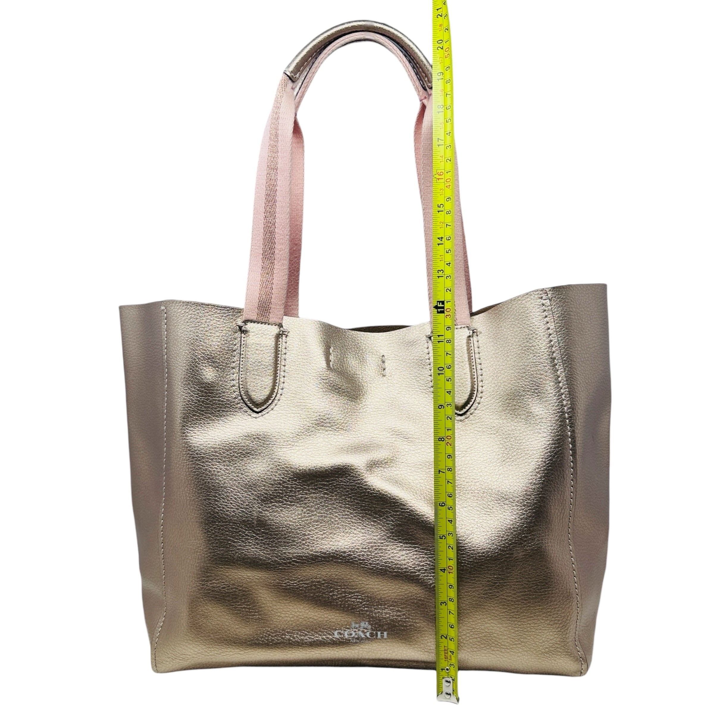 Derby Tote In Rose Gold Pebbled Leather Designer By Coach, Size: Large