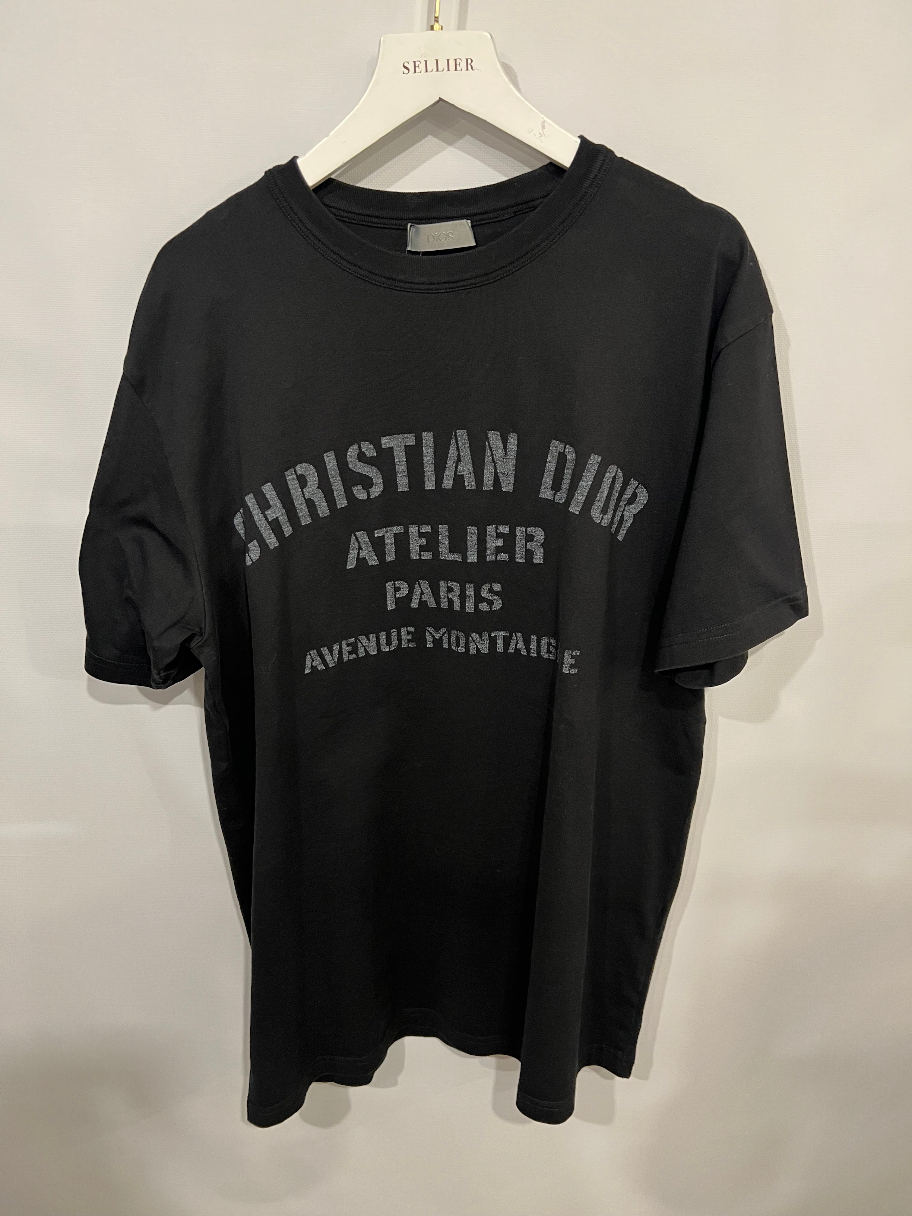 Christian Dior Black Short-Sleeved Oversized T-Shirt with Grey Logo Print Size XS (UK 6)