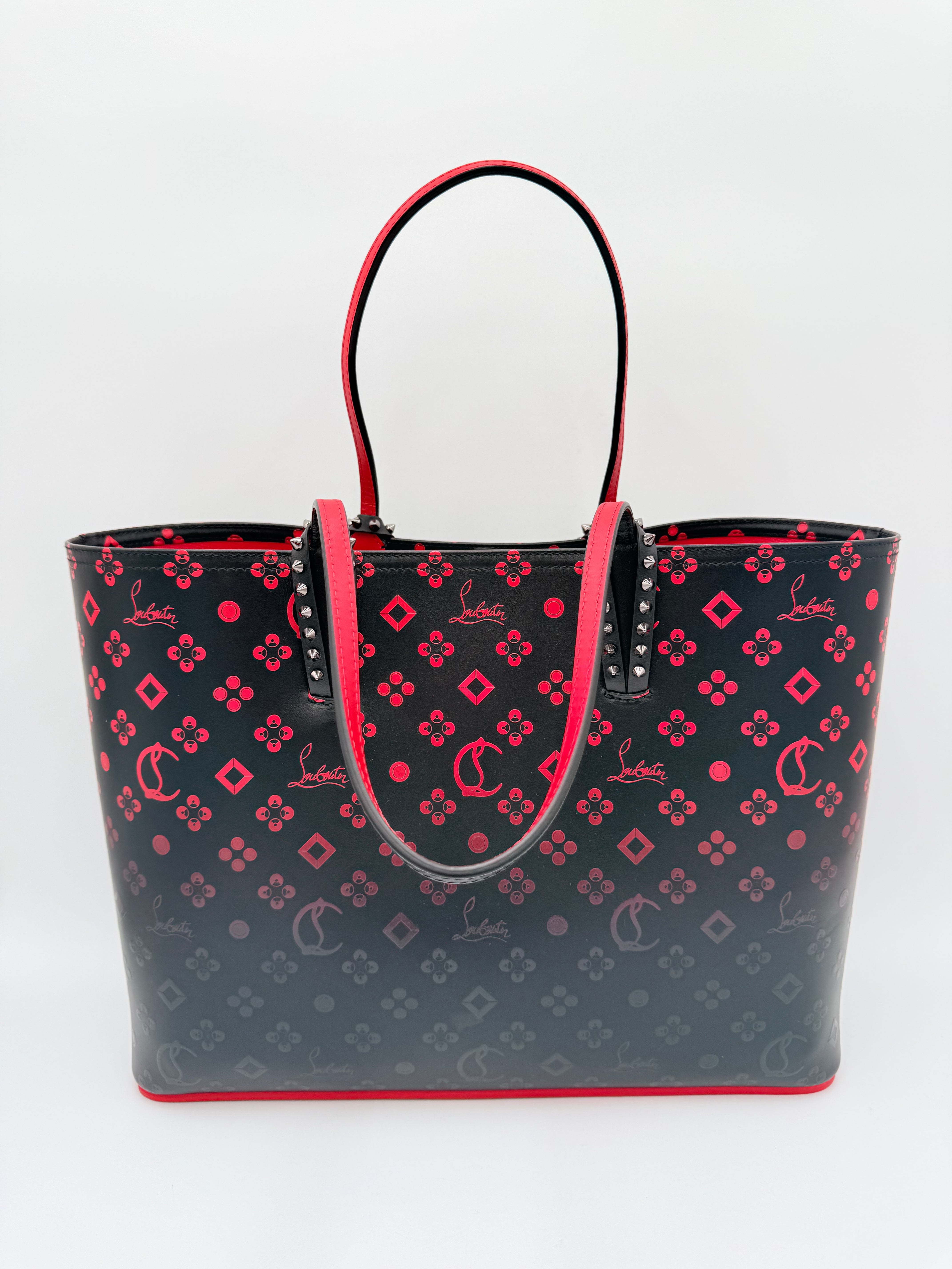 Handbag Luxury Designer By Christian Louboutin In Black & Red, Size:Large