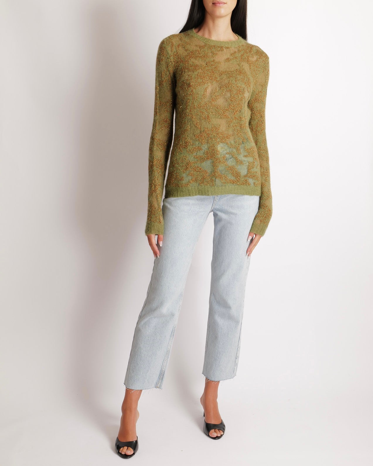 Christian Dior Green, Brown and Gold Metallic Cashmere Jumper with Back CD Logo Detail Size FR 38 (UK 10) RRP £1,950